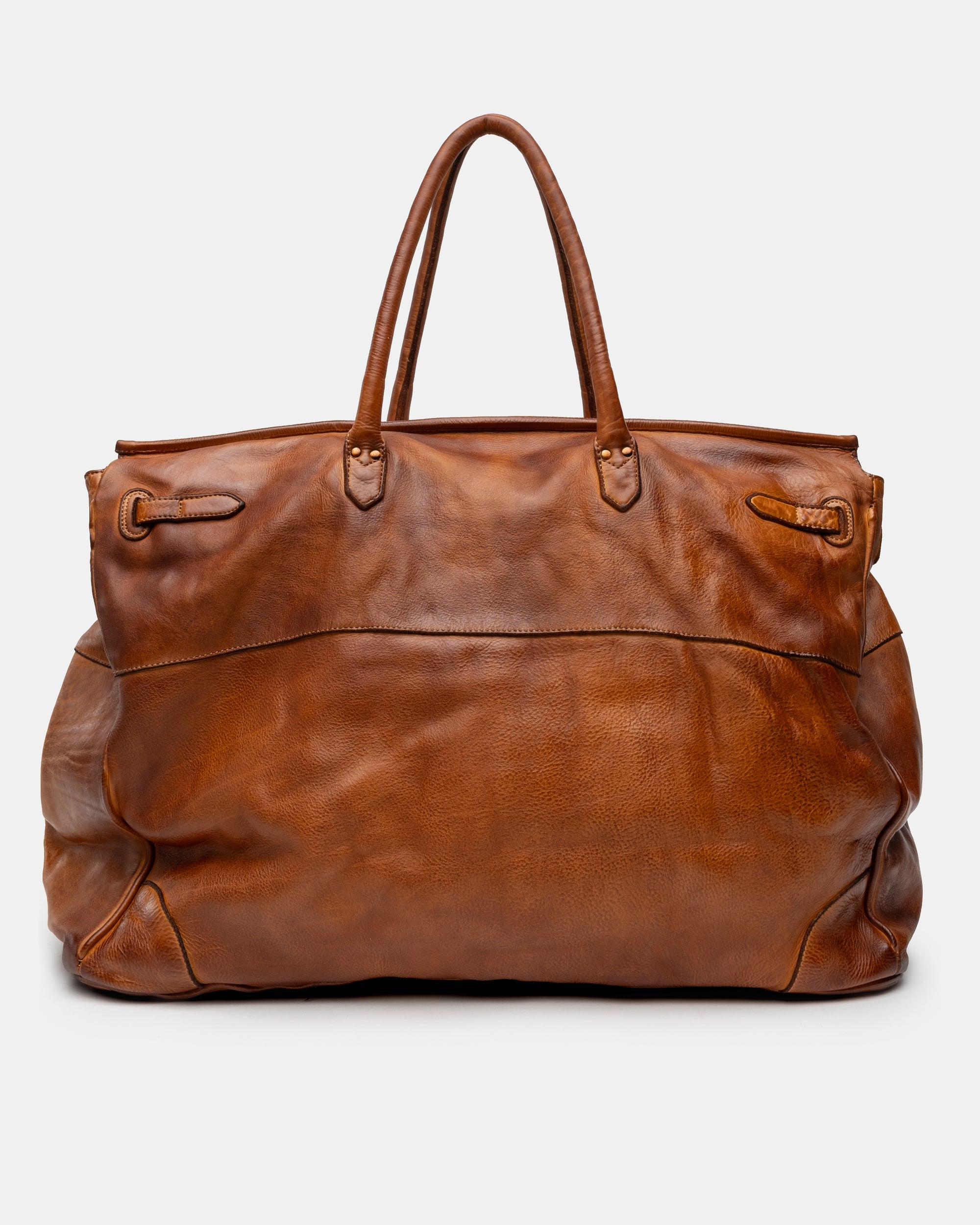 Oversized Slouchy Calf-Leather Travel Tote Bag in Cognac