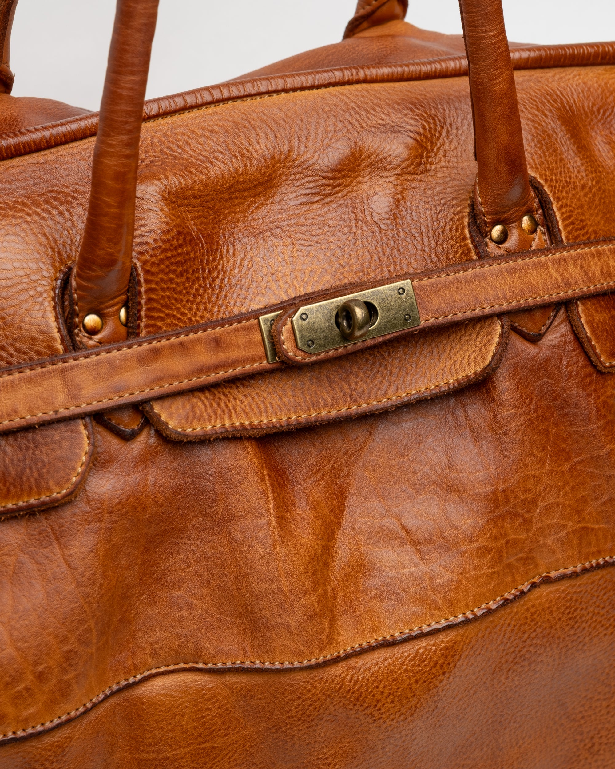 Oversized Slouchy Calf-Leather Travel Tote Bag in Cognac