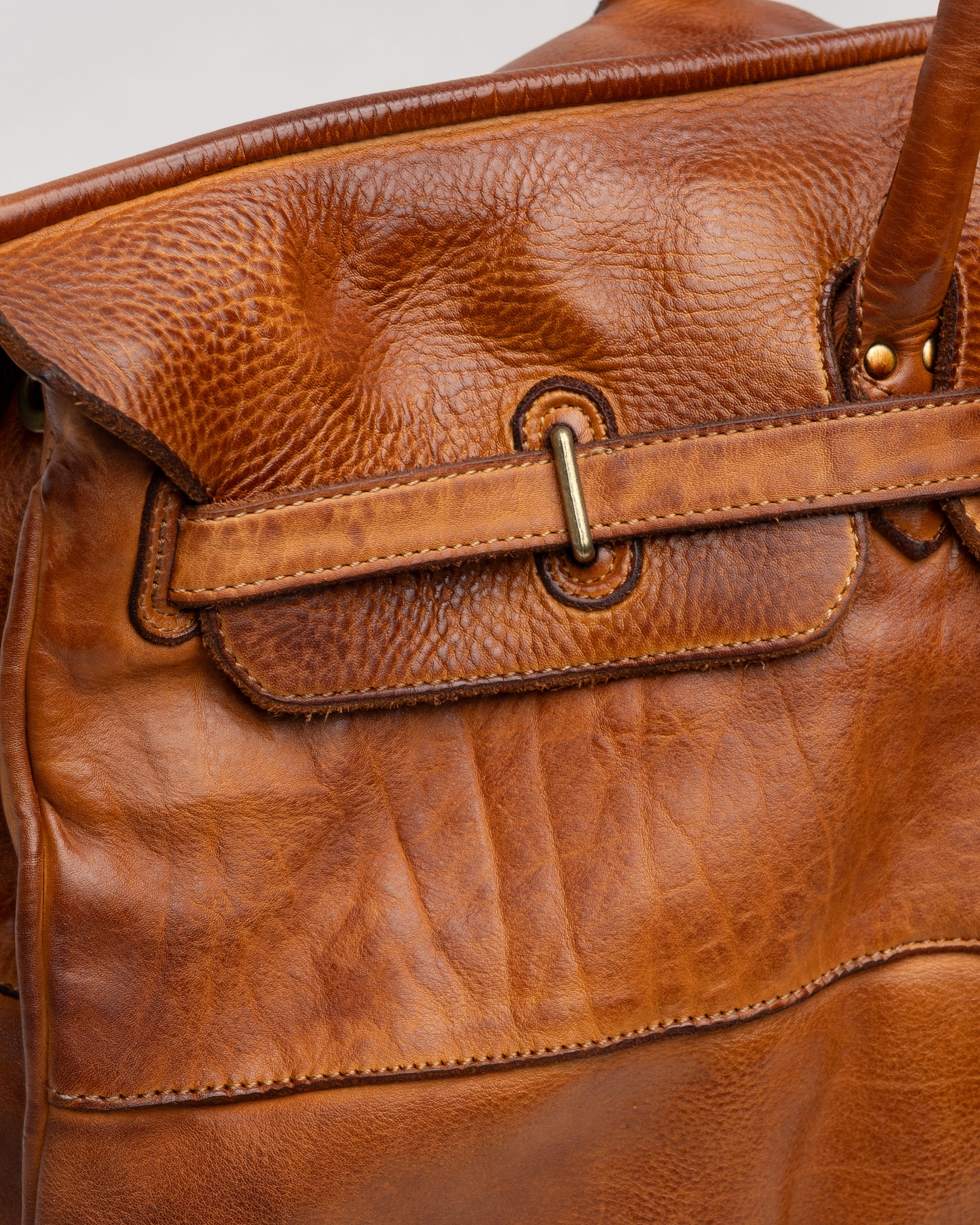 Oversized Slouchy Calf-Leather Travel Tote Bag in Cognac