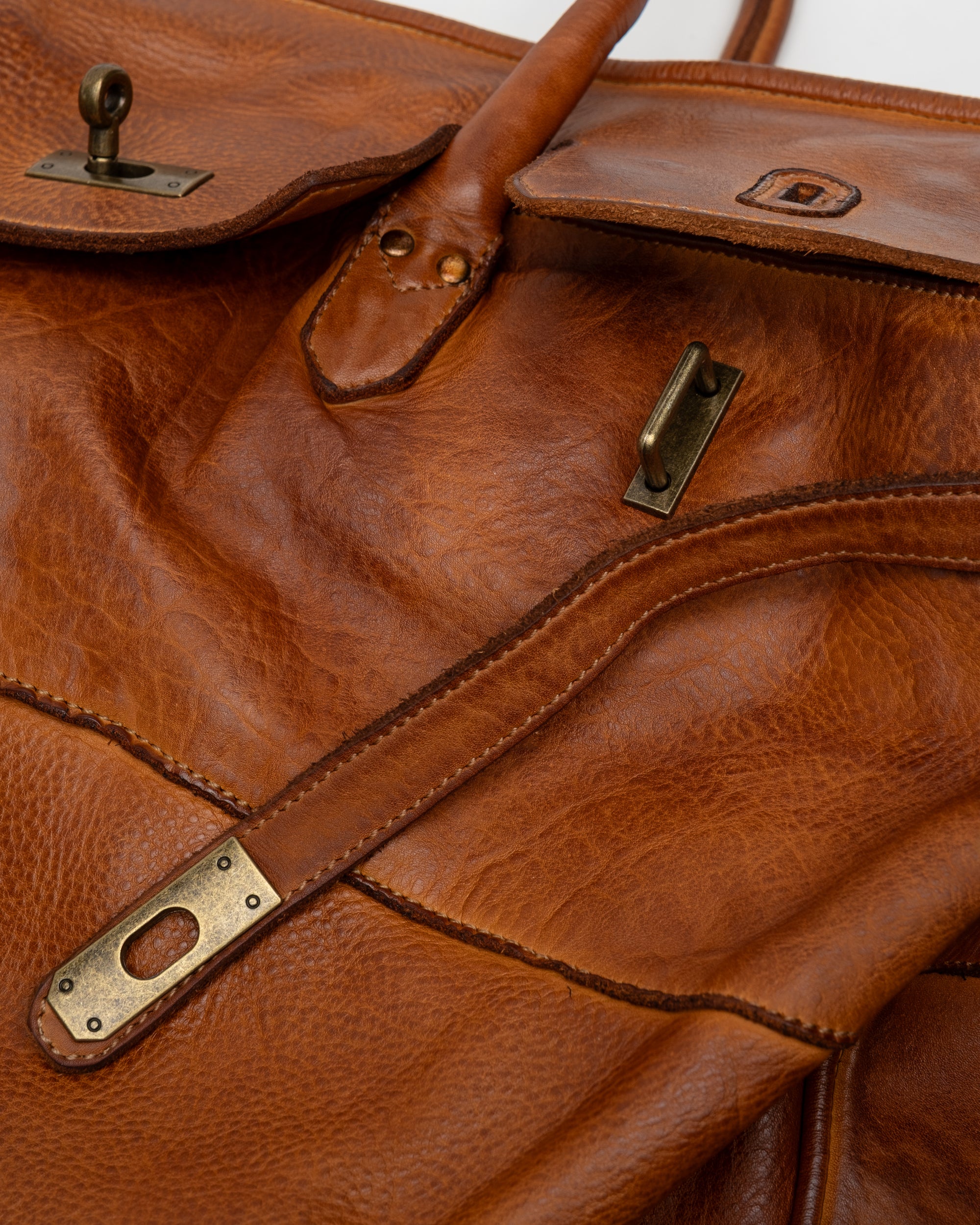 Oversized Slouchy Calf-Leather Travel Tote Bag in Cognac