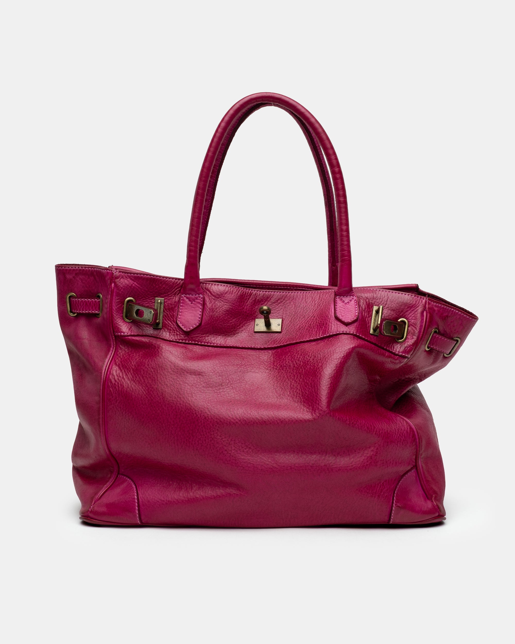Washed Slouchy Calf-Leather Shoulder Bag in Raspberry
