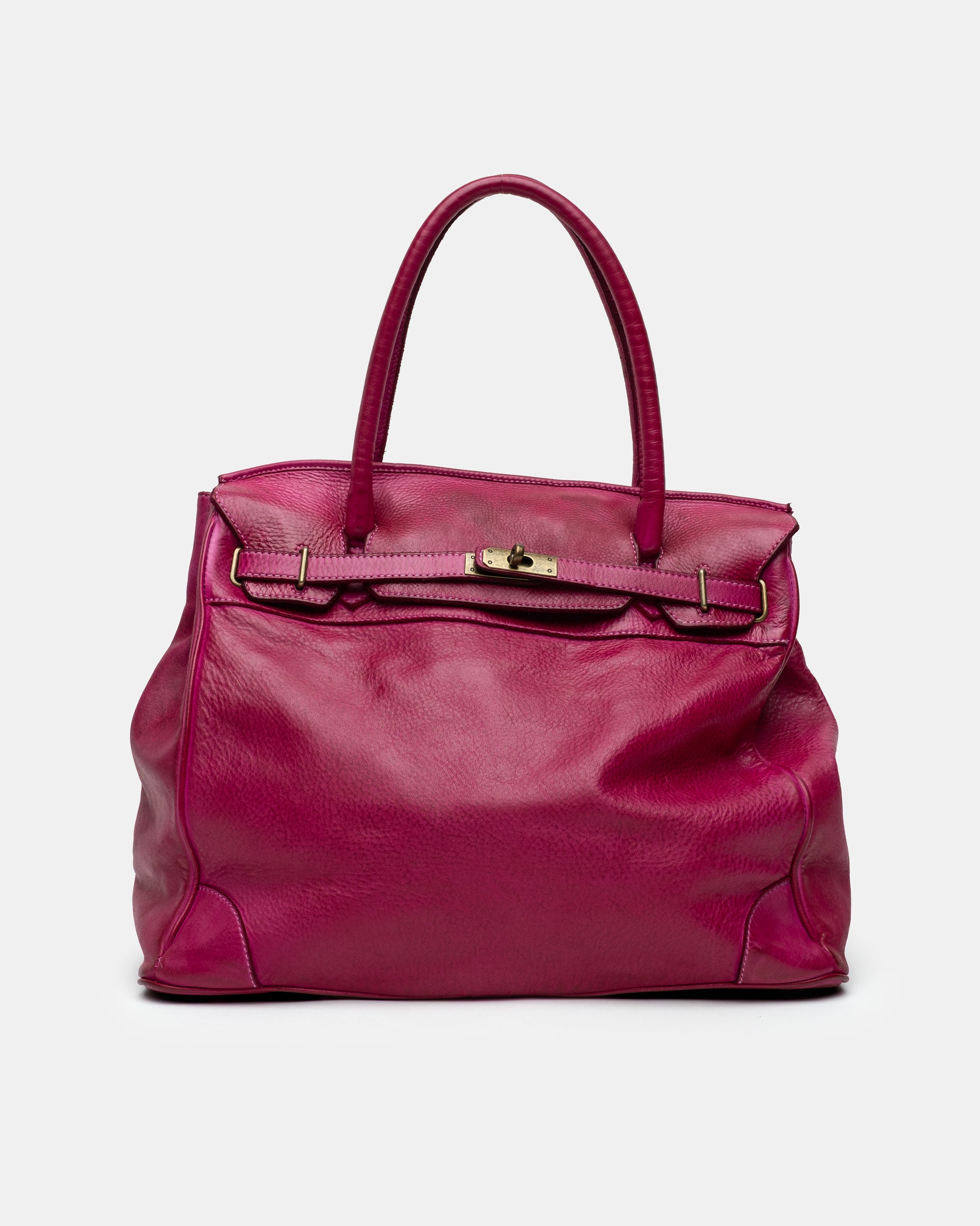 Washed Slouchy Calf-Leather Shoulder Bag in Raspberry
