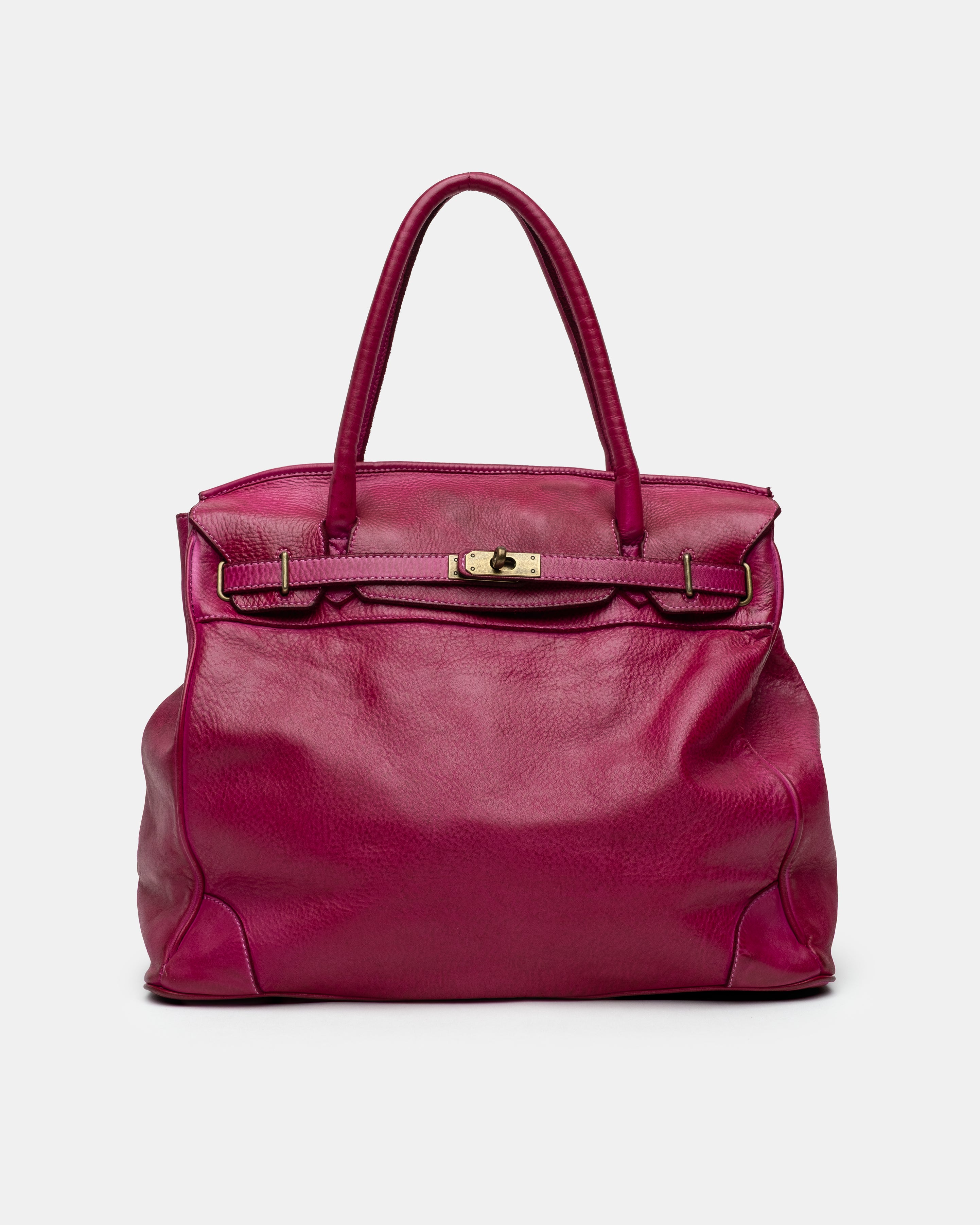 Washed Slouchy Calf-Leather Shoulder Bag in Raspberry