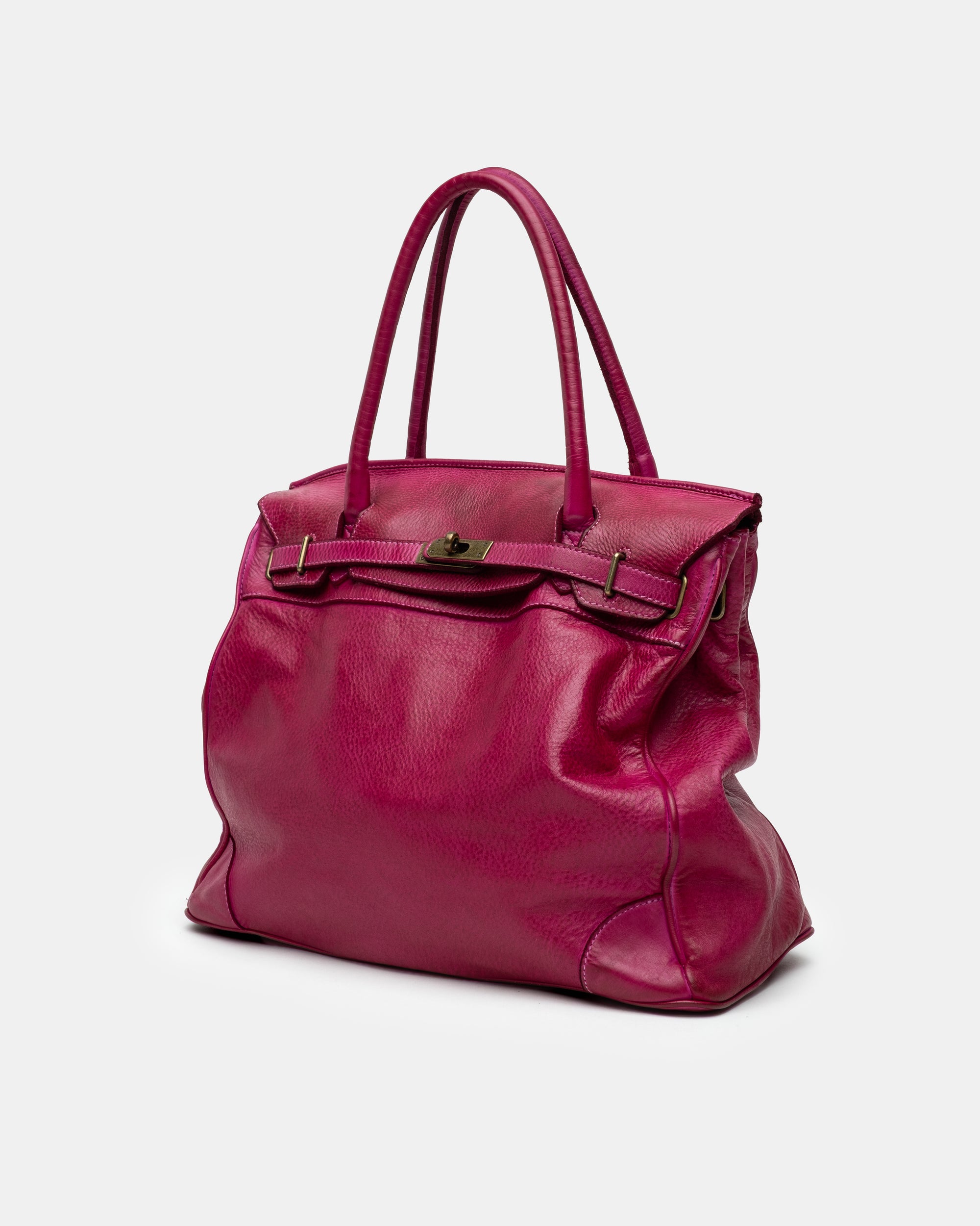 Washed Slouchy Calf-Leather Shoulder Bag in Raspberry