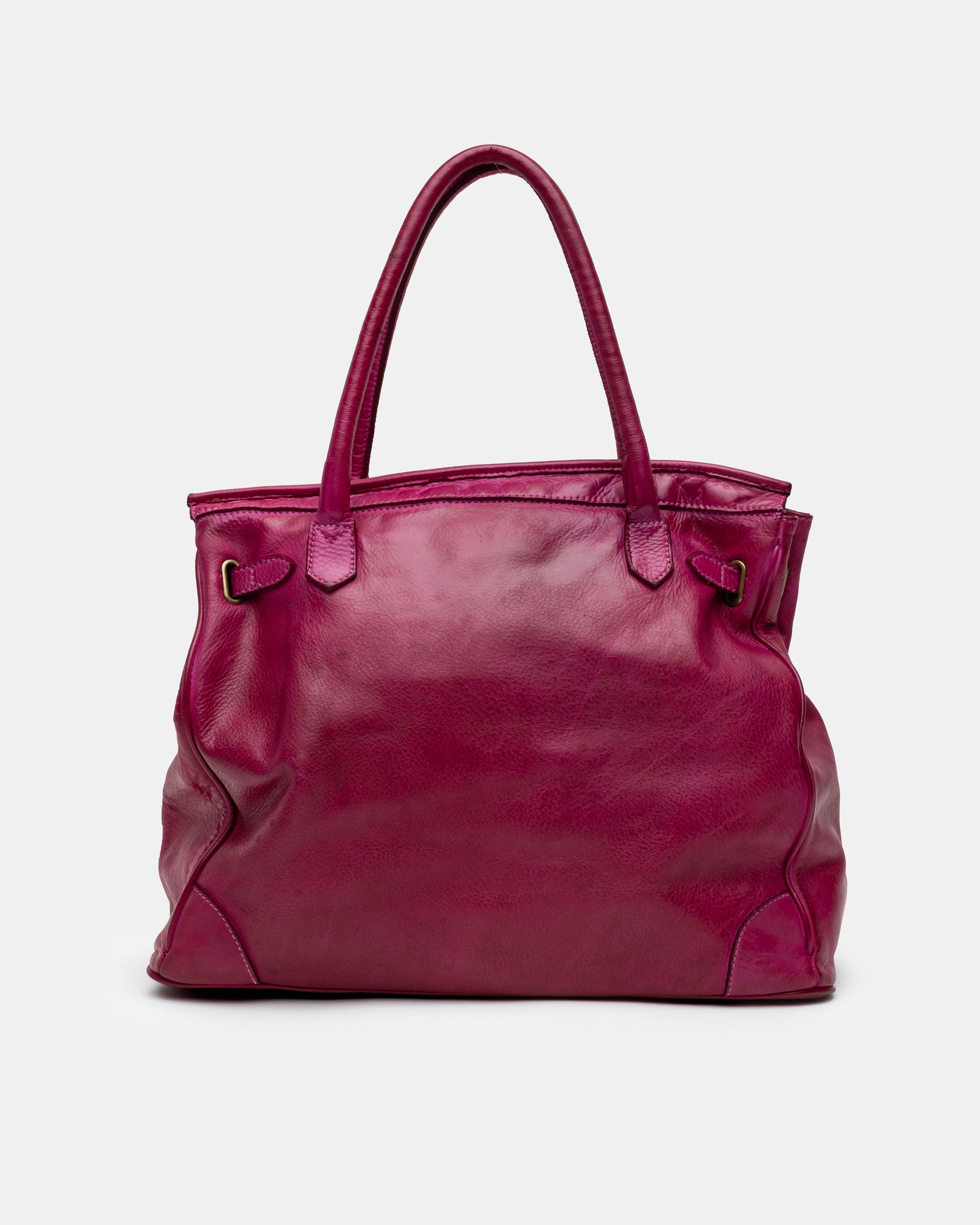 Washed Slouchy Calf-Leather Shoulder Bag in Raspberry