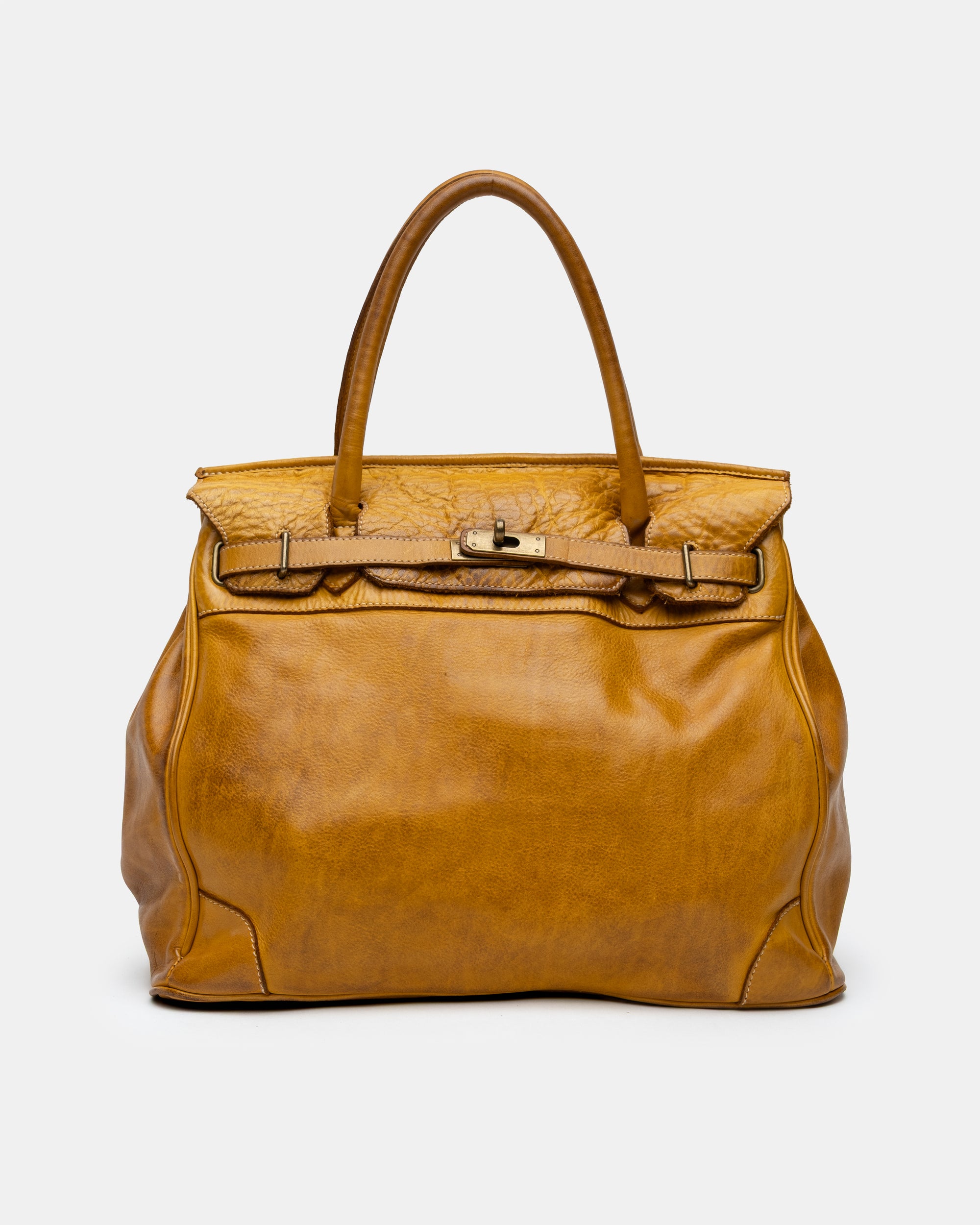 Washed Slouchy Calf-Leather Shoulder Bag in Mustard