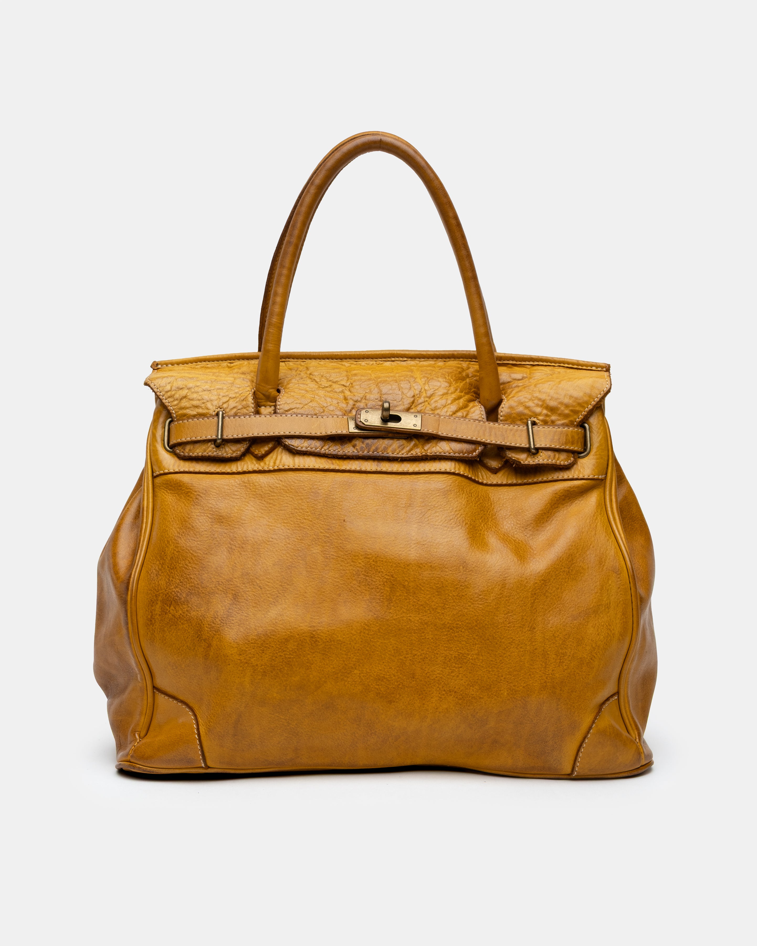 Washed Slouchy Calf-Leather Shoulder Bag in Mustard