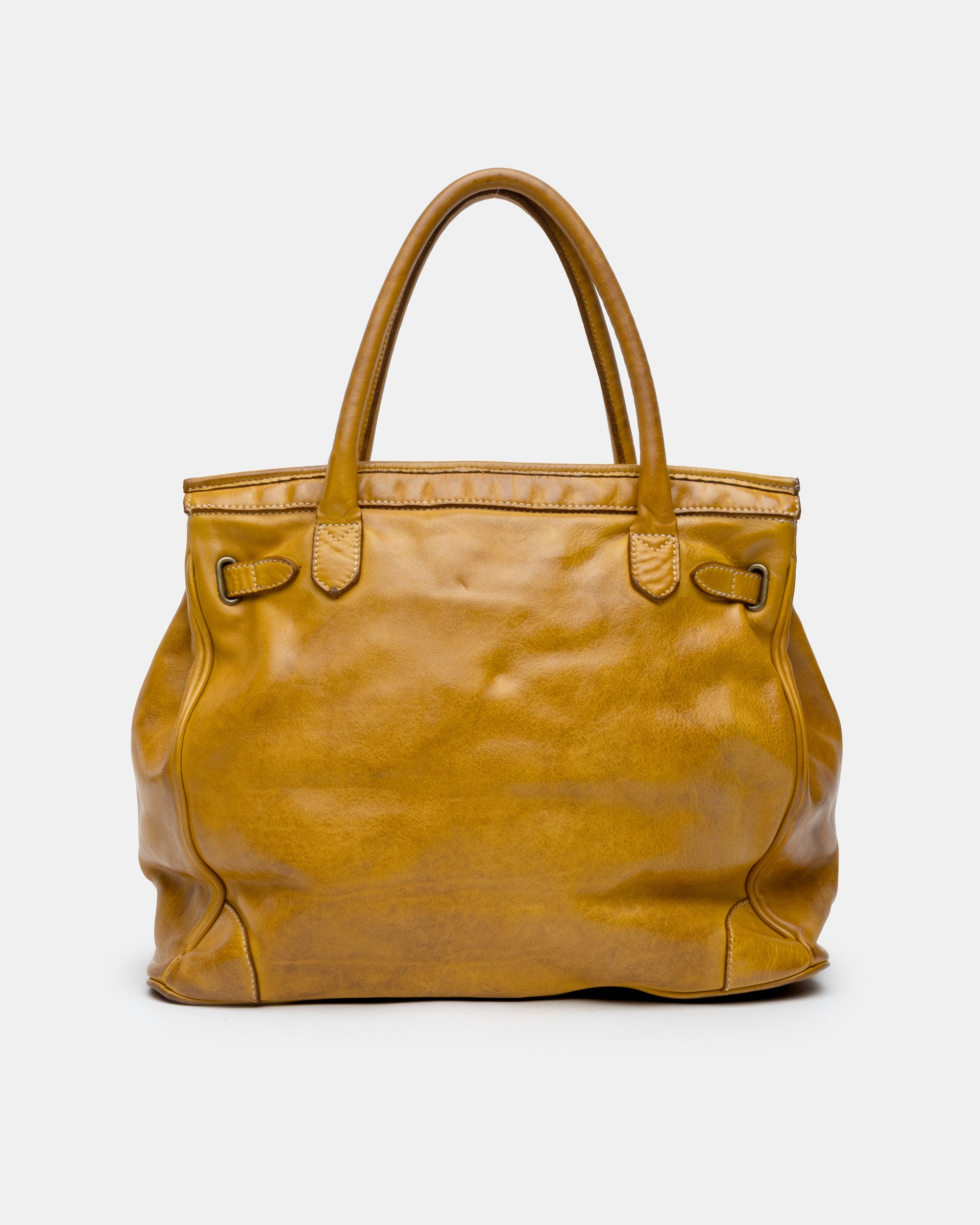 Washed Slouchy Calf-Leather Shoulder Bag in Mustard