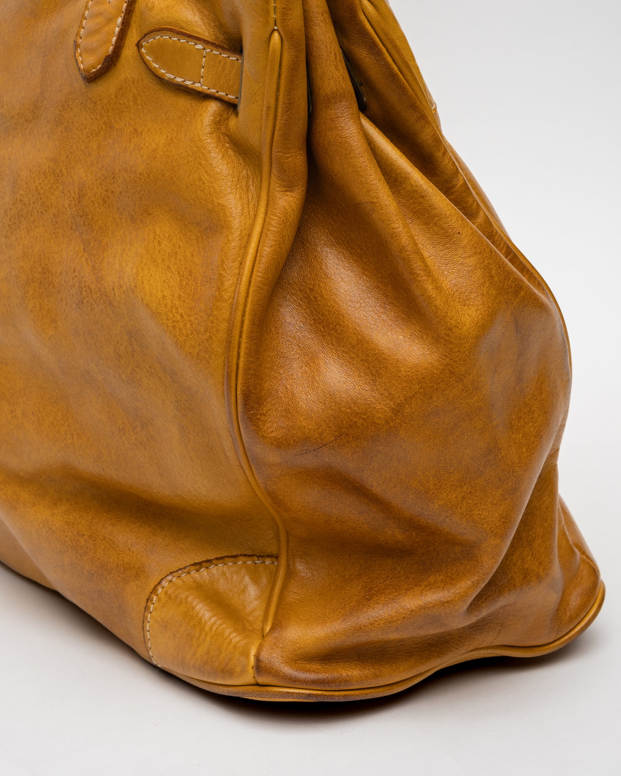 Washed Slouchy Calf-Leather Shoulder Bag in Mustard