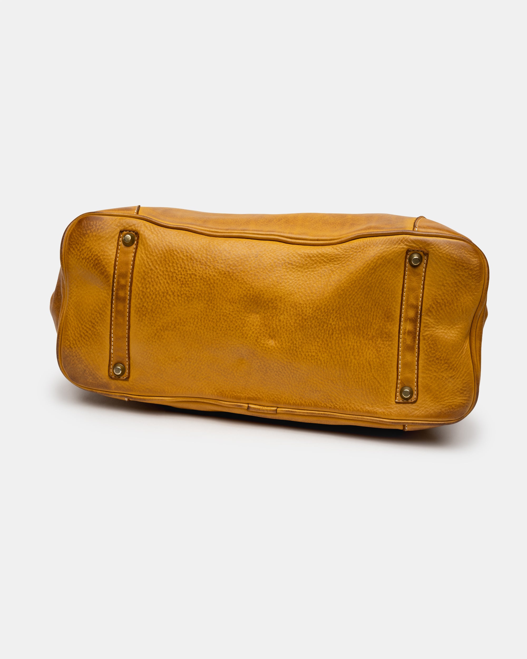 Washed Slouchy Calf-Leather Shoulder Bag in Mustard