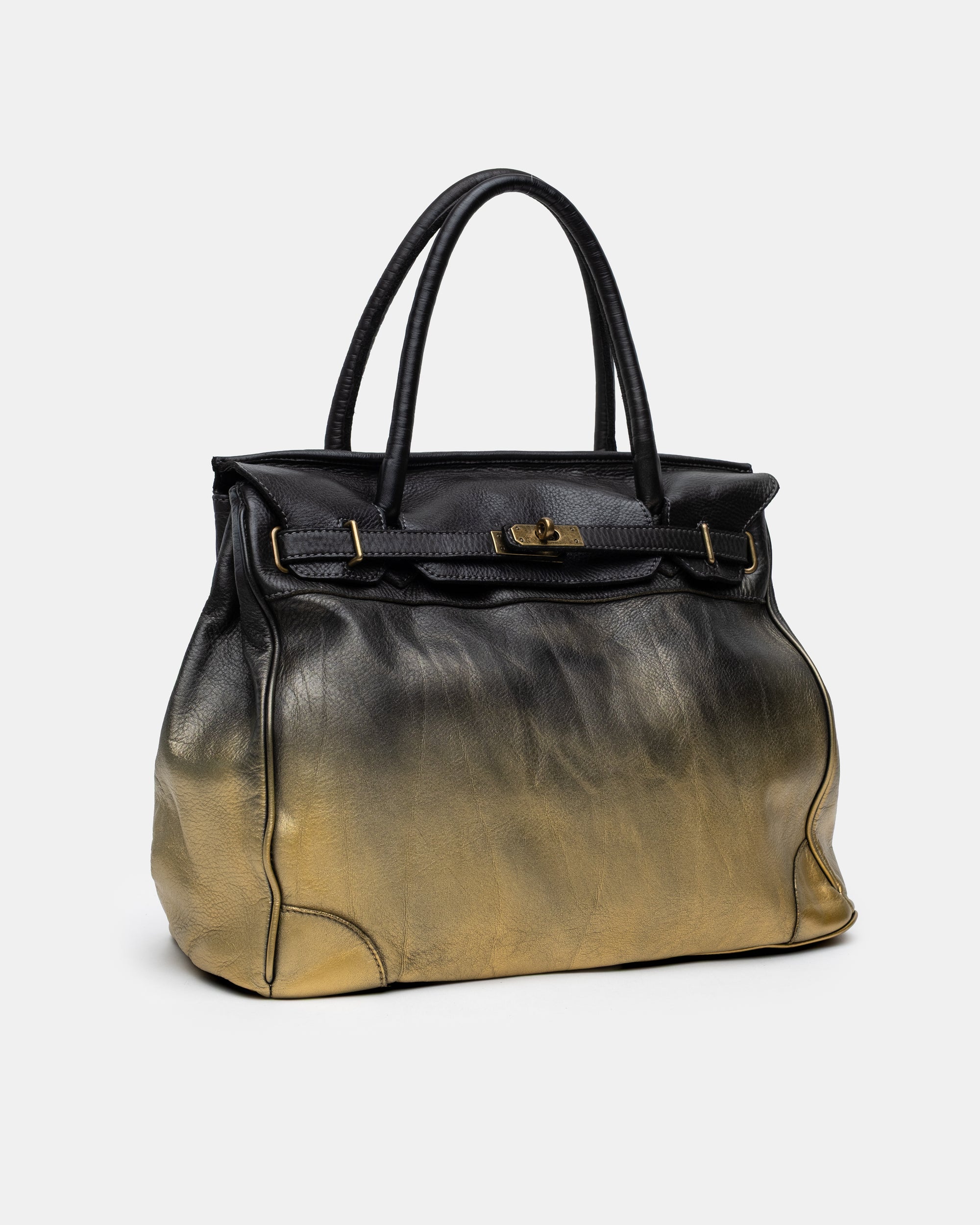 Washed Slouchy Calf-Leather Shoulder Bag