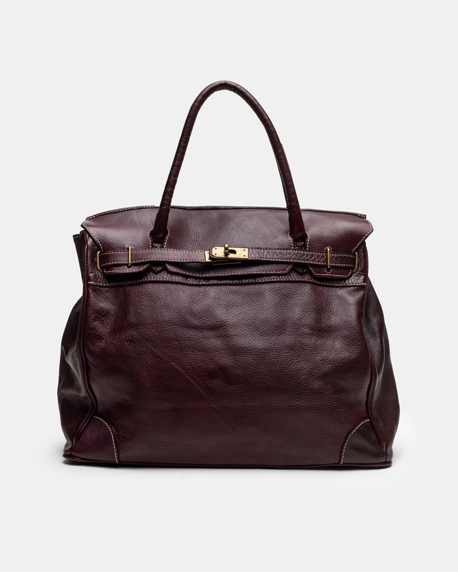 Washed Slouchy Calf Bag in Aubergine