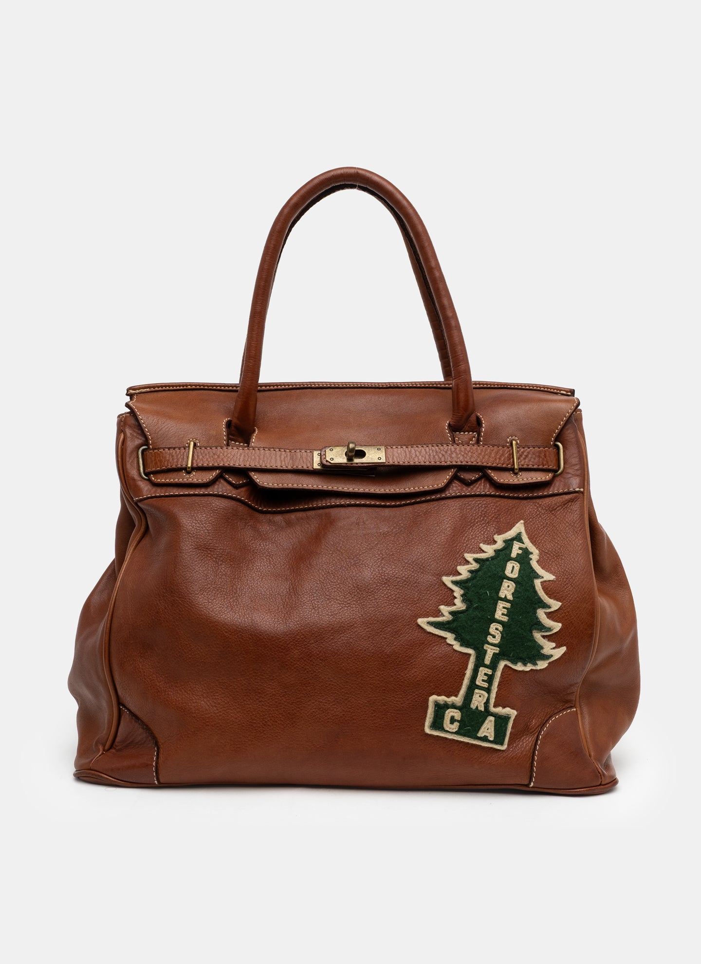 Patched Slouchy Calf Leather Shoulder Bag