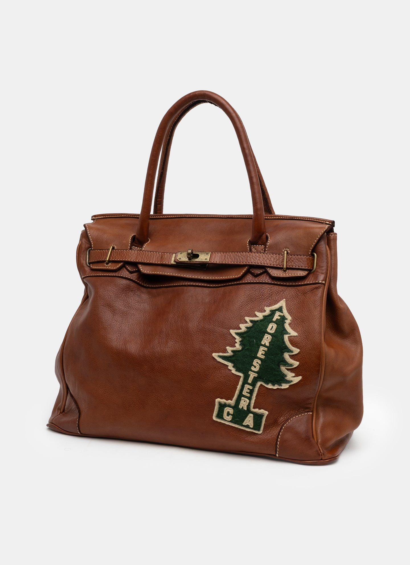 Patched Slouchy Calf Leather Shoulder Bag