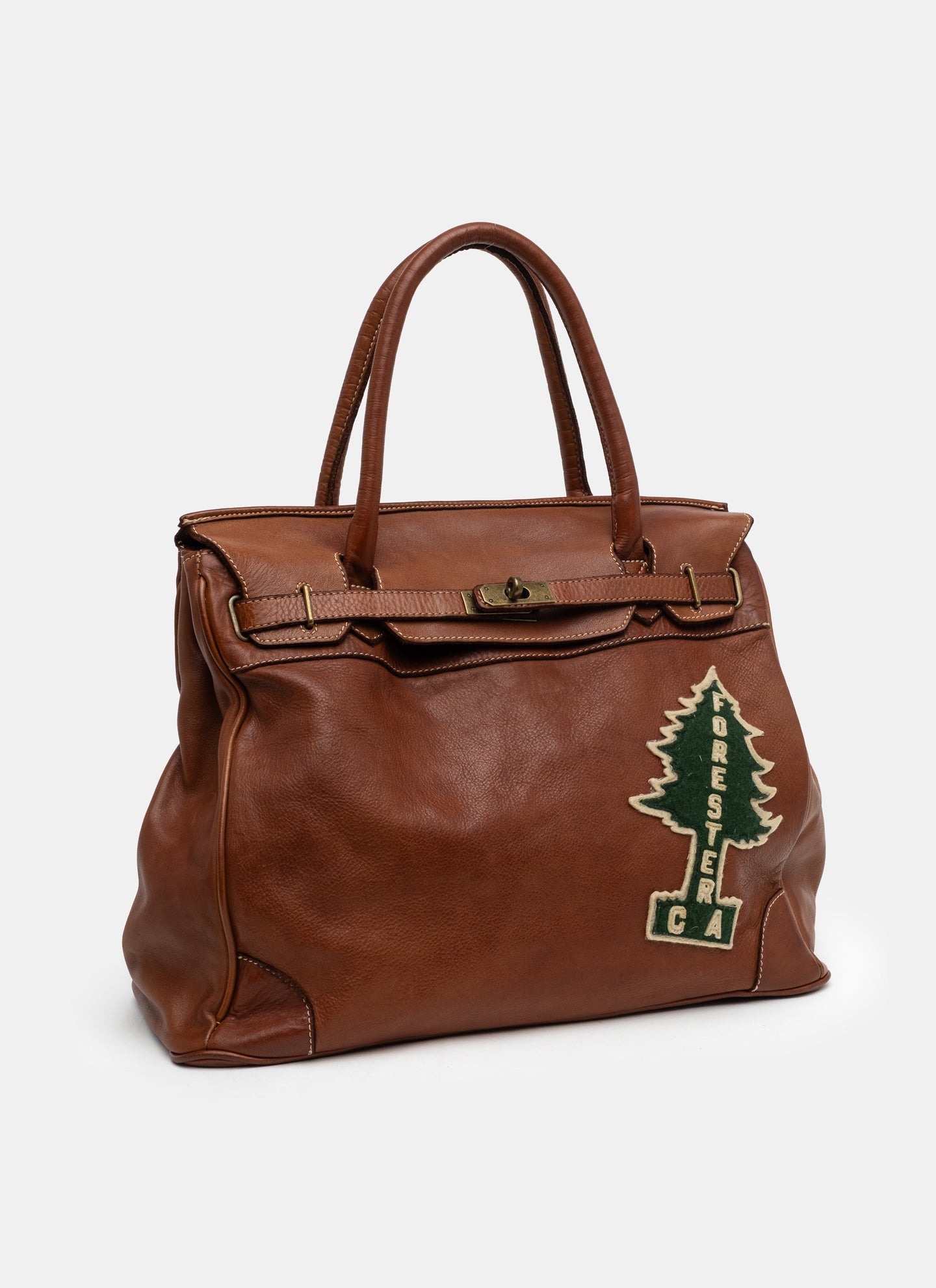 Patched Slouchy Calf Leather Shoulder Bag