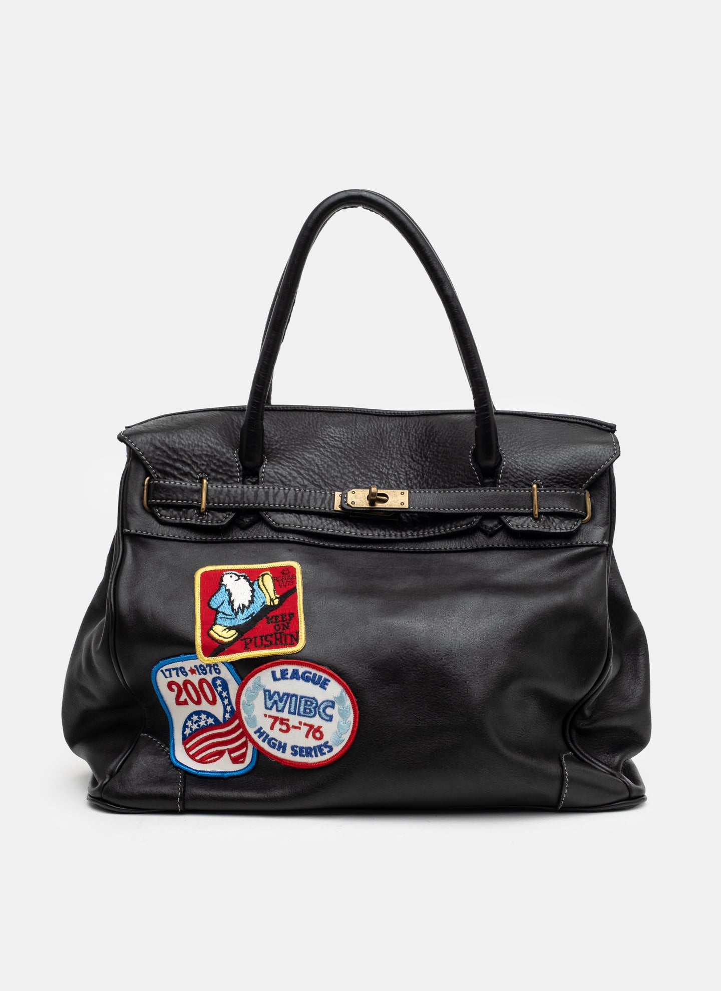 Patched Slouchy Calf Leather Shoulder Bag