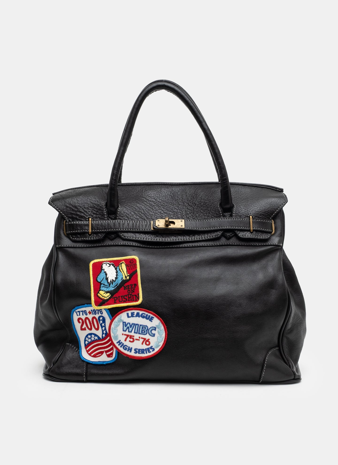 Patched Slouchy Calf Leather Shoulder Bag