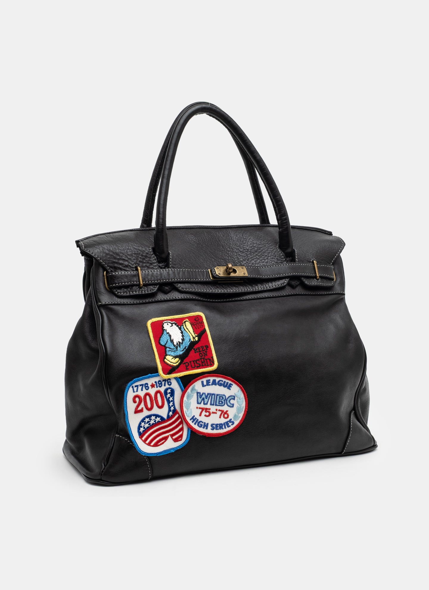 Patched Slouchy Calf Leather Shoulder Bag