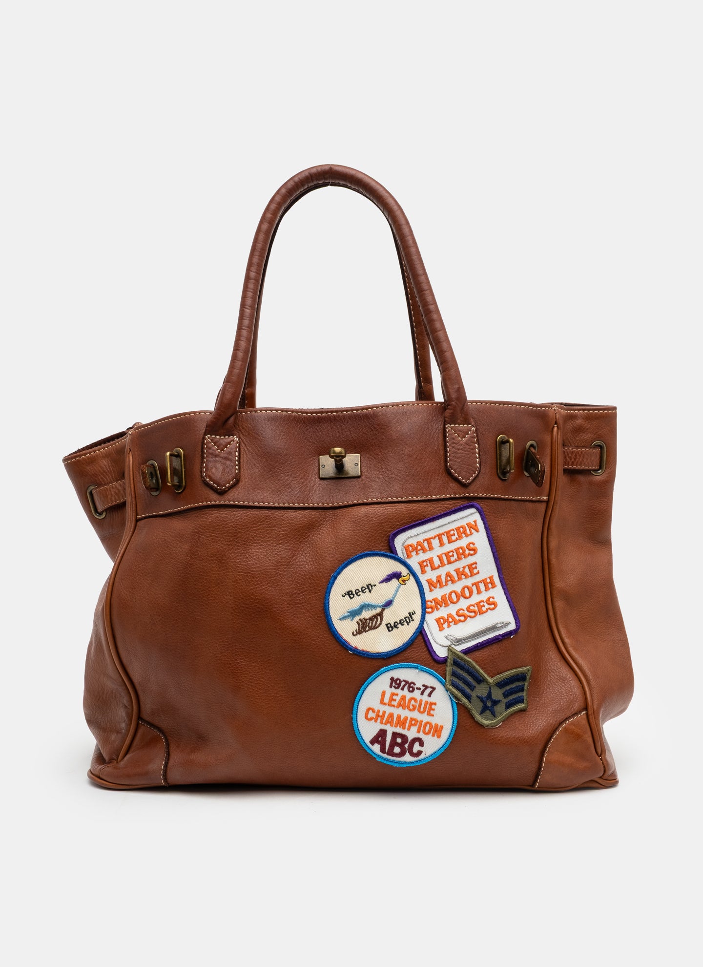 Patched Slouchy Calf Leather Shoulder Bag