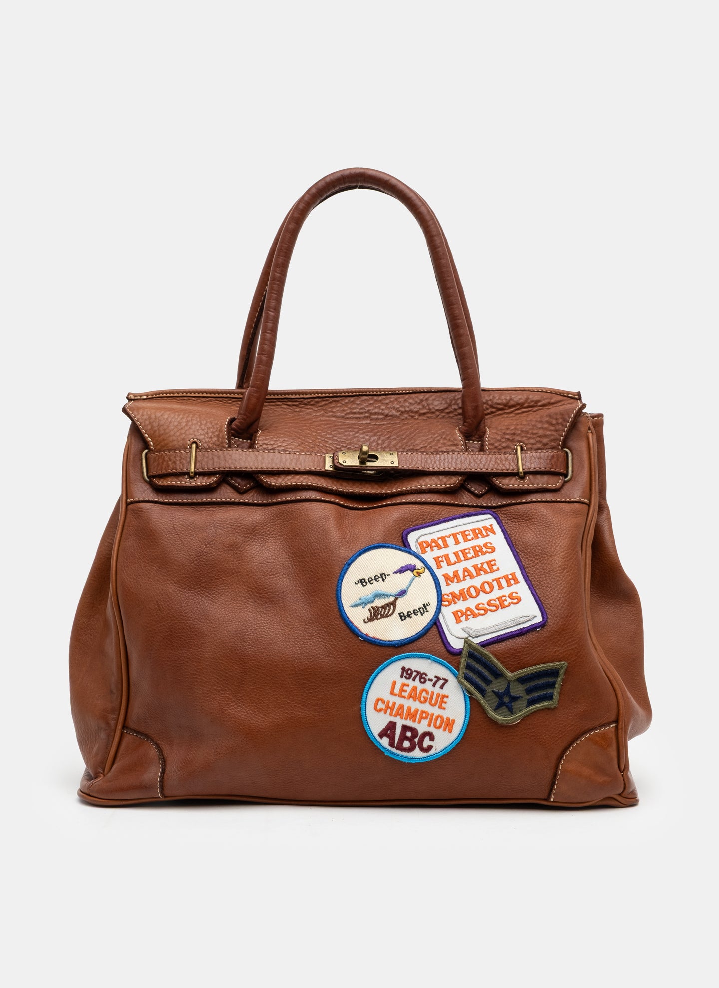 Patched Slouchy Calf Leather Shoulder Bag