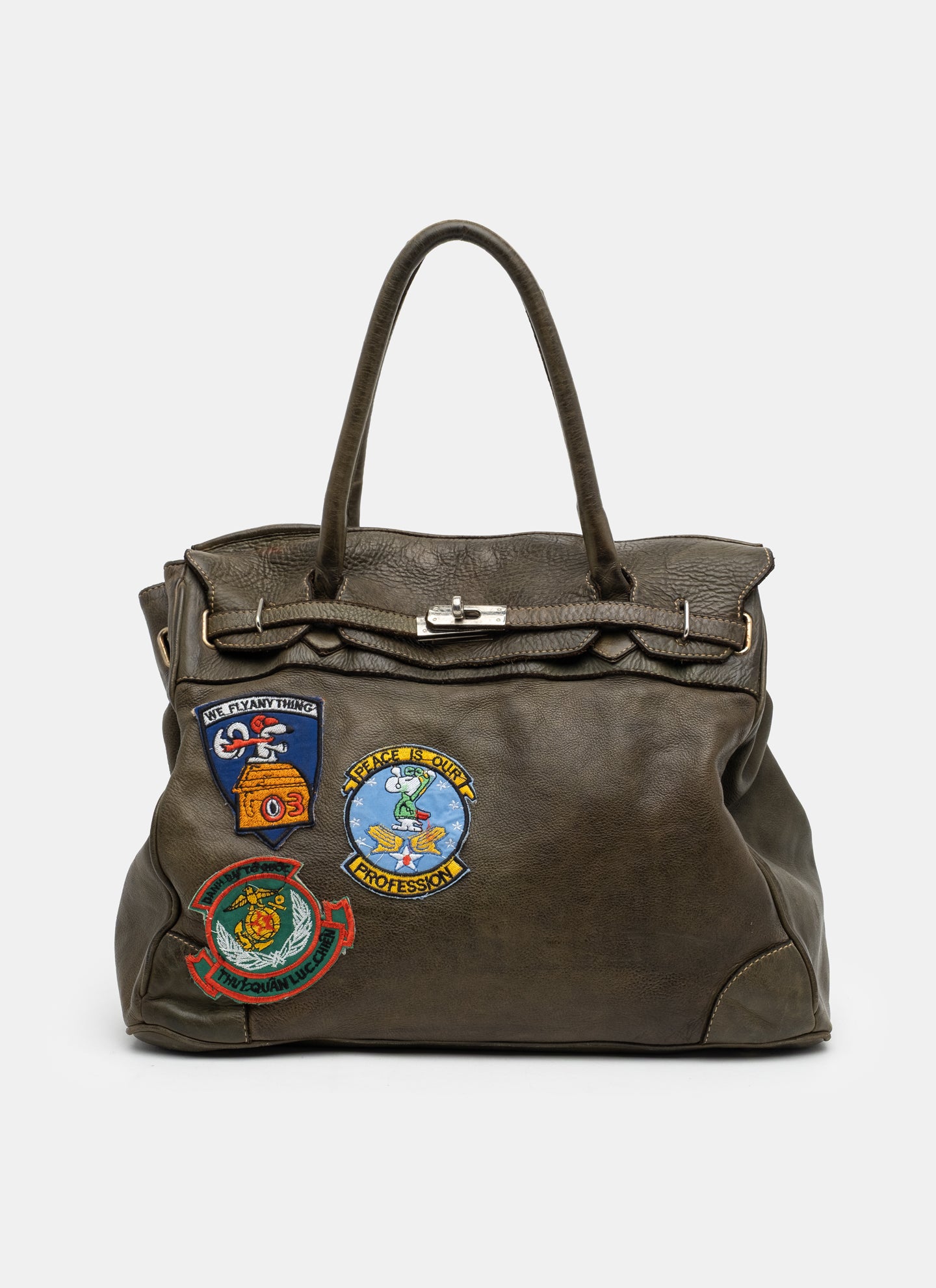 Patched Slouchy Calf Leather Shoulder Bag