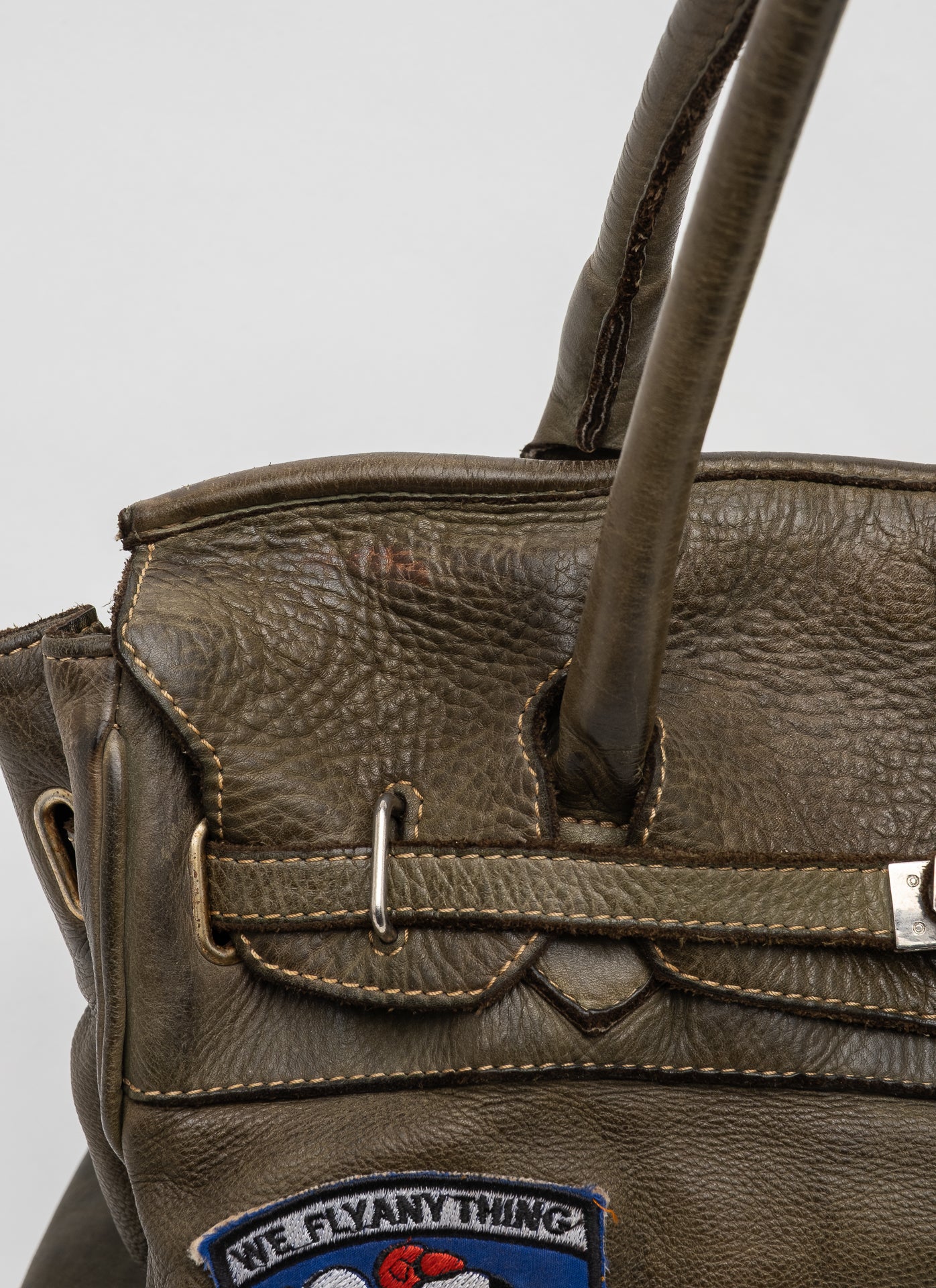 Patched Slouchy Calf Leather Shoulder Bag