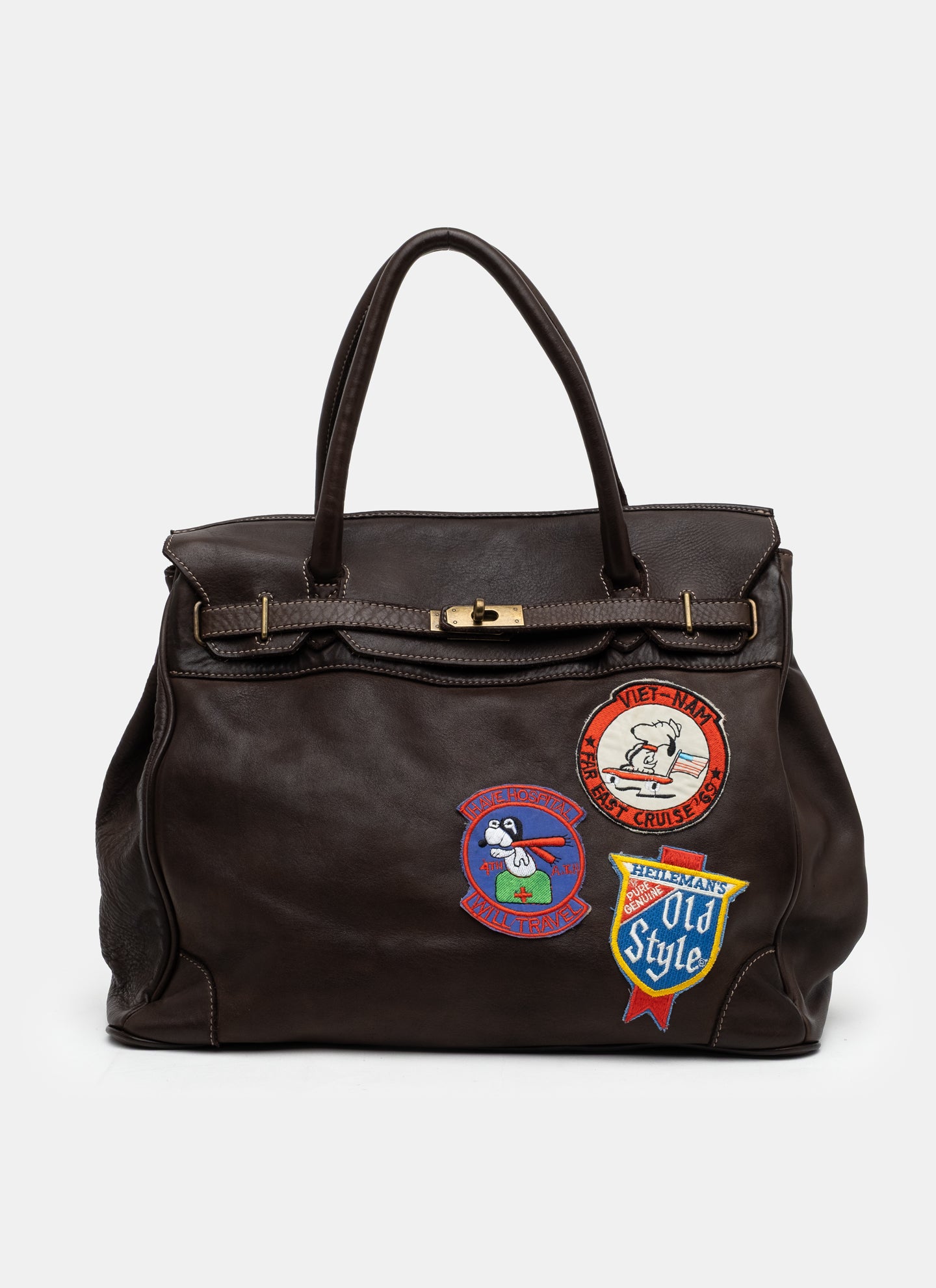 Patched Slouchy Calf Leather Shoulder Bag