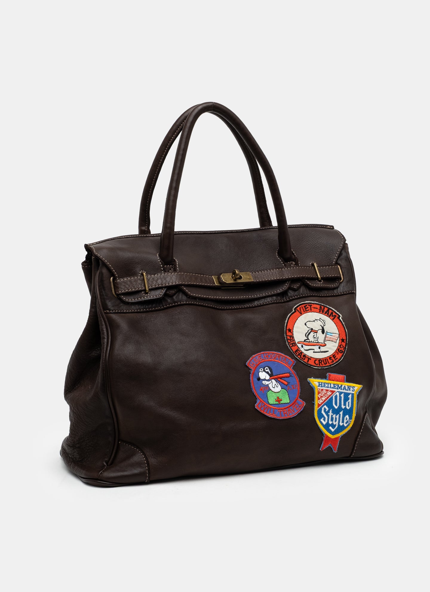 Patched Slouchy Calf Leather Shoulder Bag