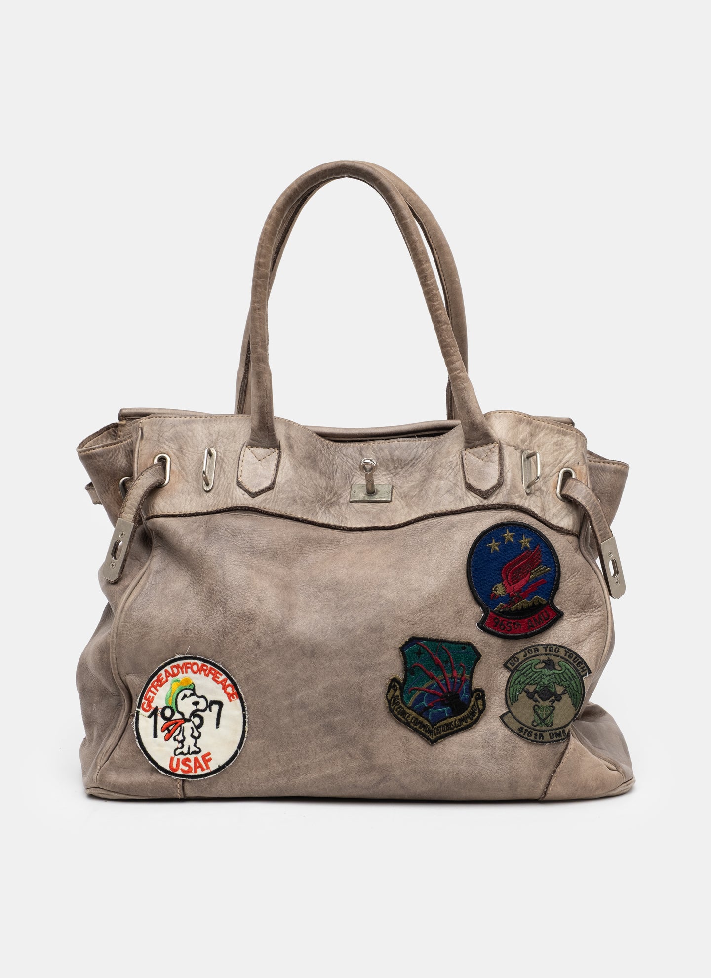 Patched Slouchy Calf Leather Shoulder Bag