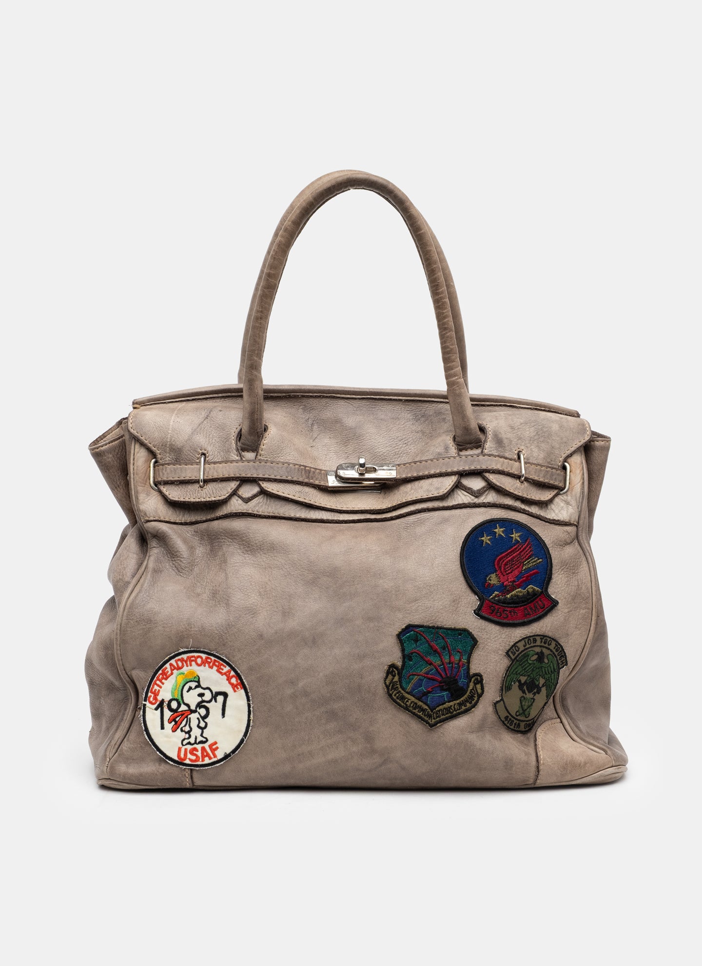 Patched Slouchy Calf Leather Shoulder Bag