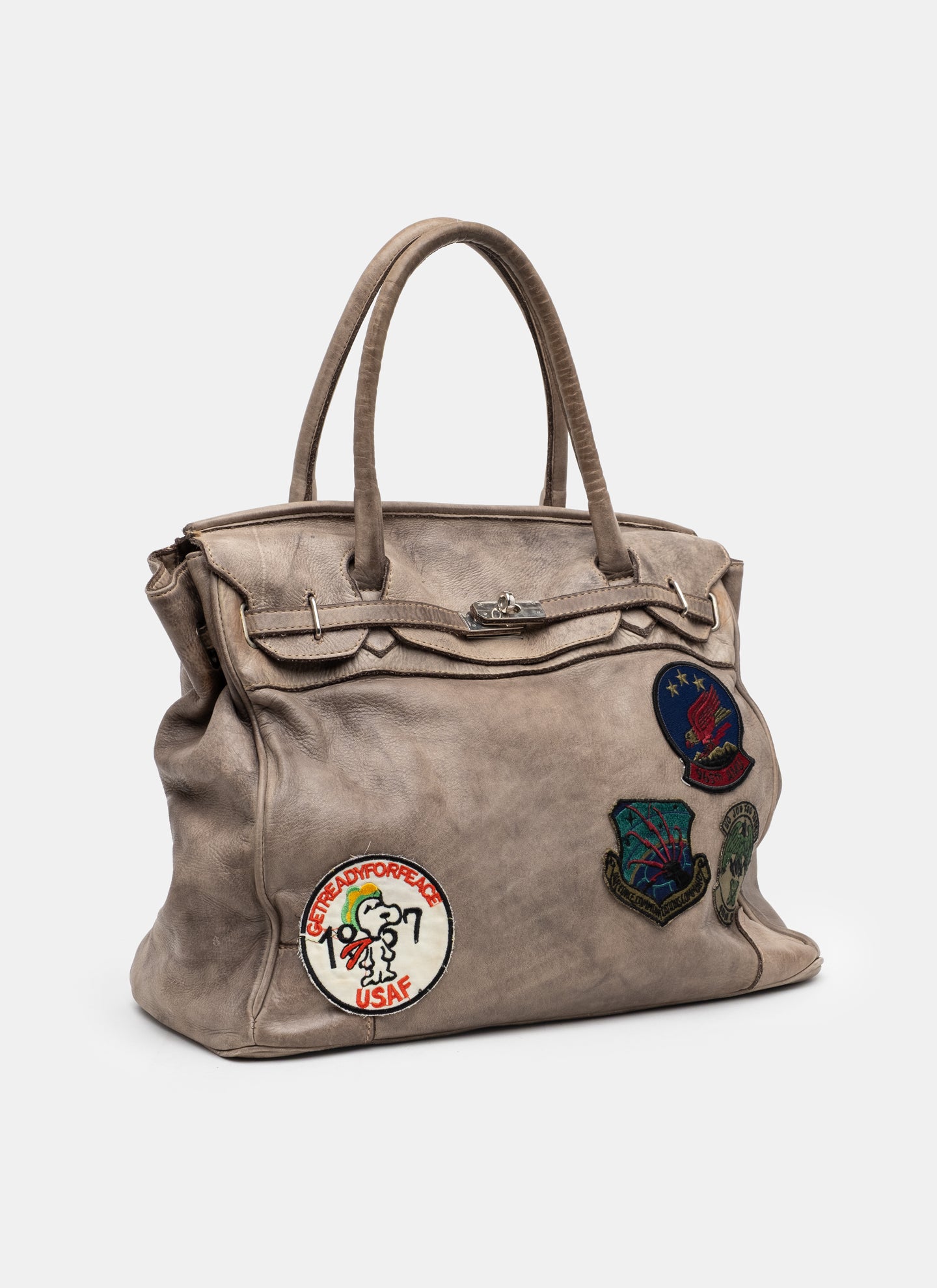 Patched Slouchy Calf Leather Shoulder Bag