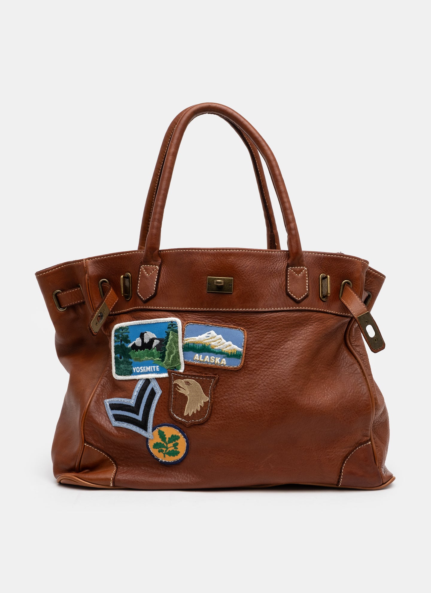 Patched Slouchy Calf Leather Shoulder Bag