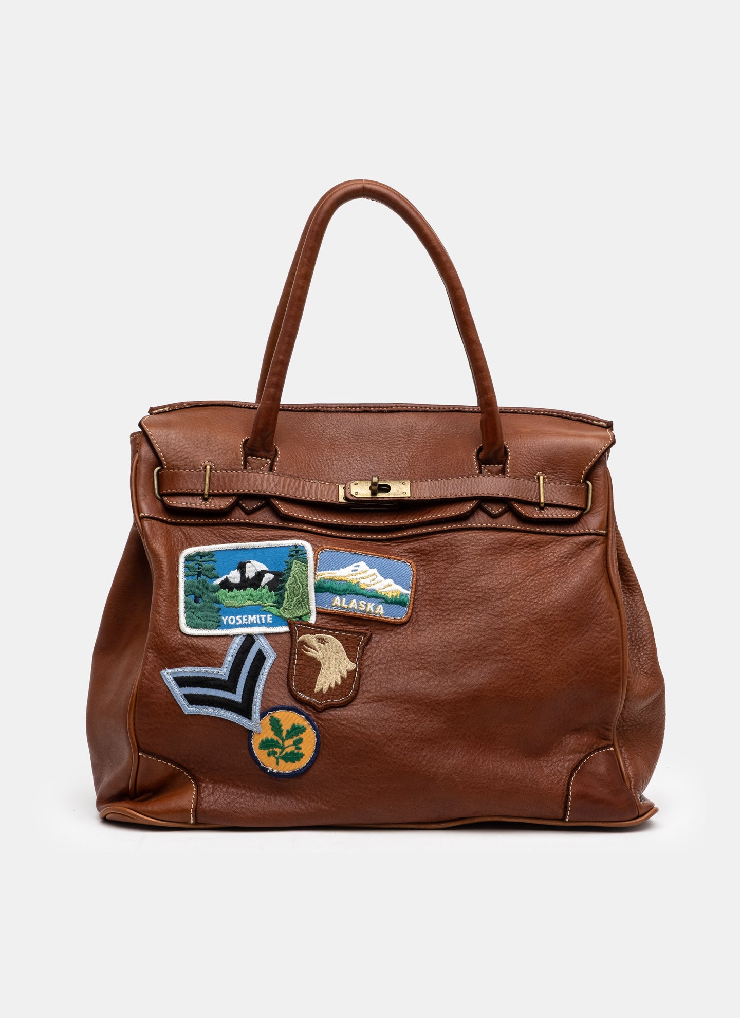 Patched Slouchy Calf Leather Shoulder Bag