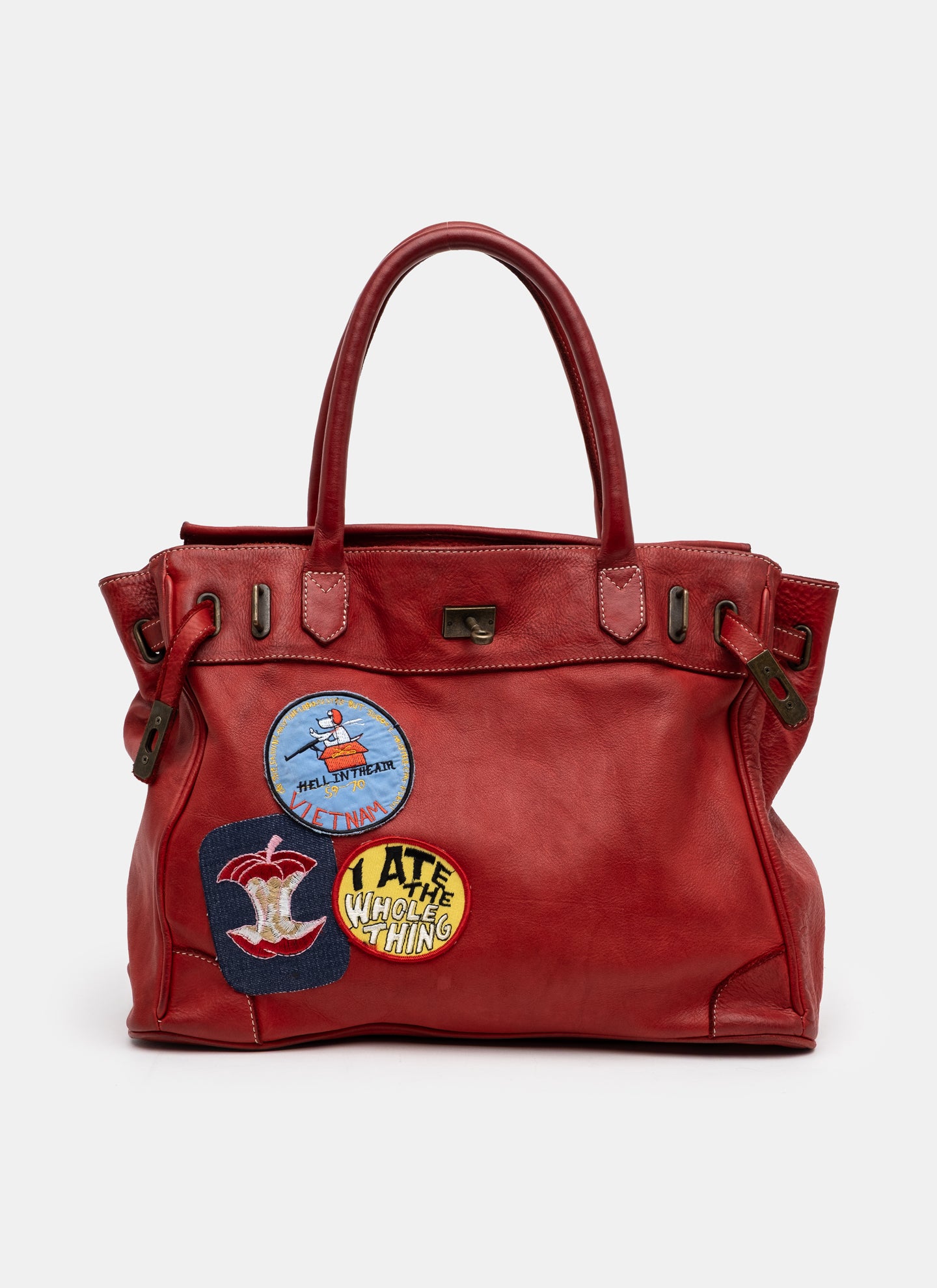 Patched Slouchy Calf Leather Shoulder Bag