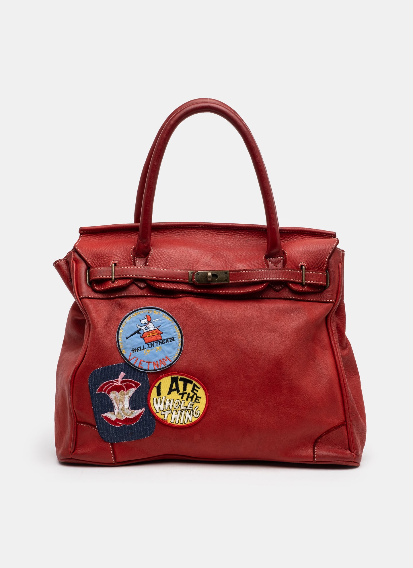 Patched Slouchy Calf Leather Shoulder Bag