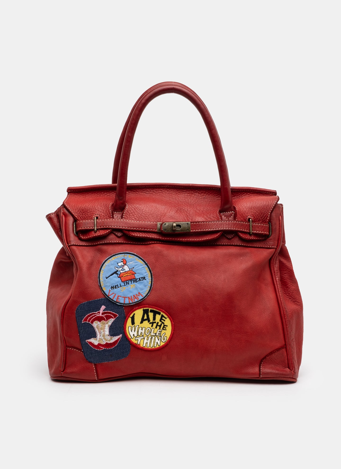 Patched Slouchy Calf Leather Shoulder Bag