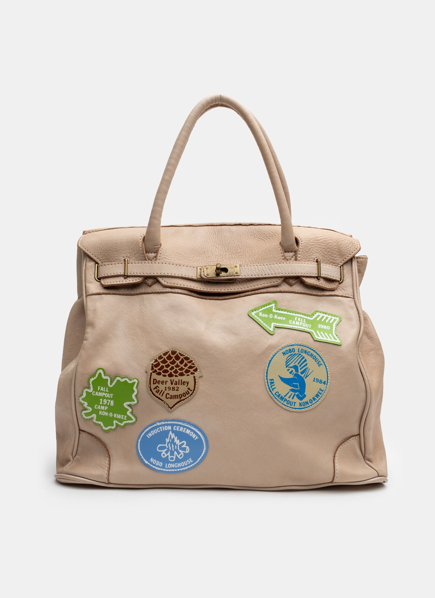 Patched Slouchy Calf Leather Shoulder Bag