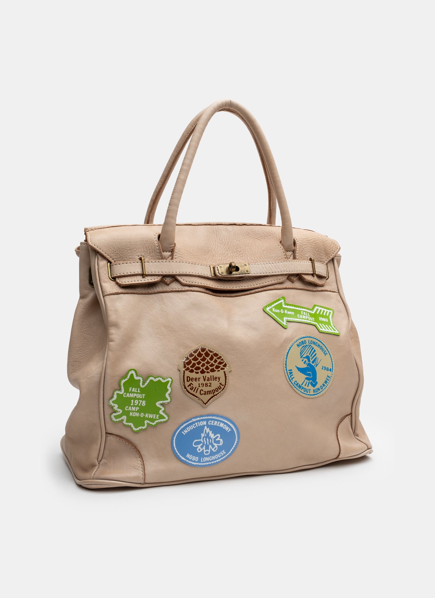 Patched Slouchy Calf Leather Shoulder Bag