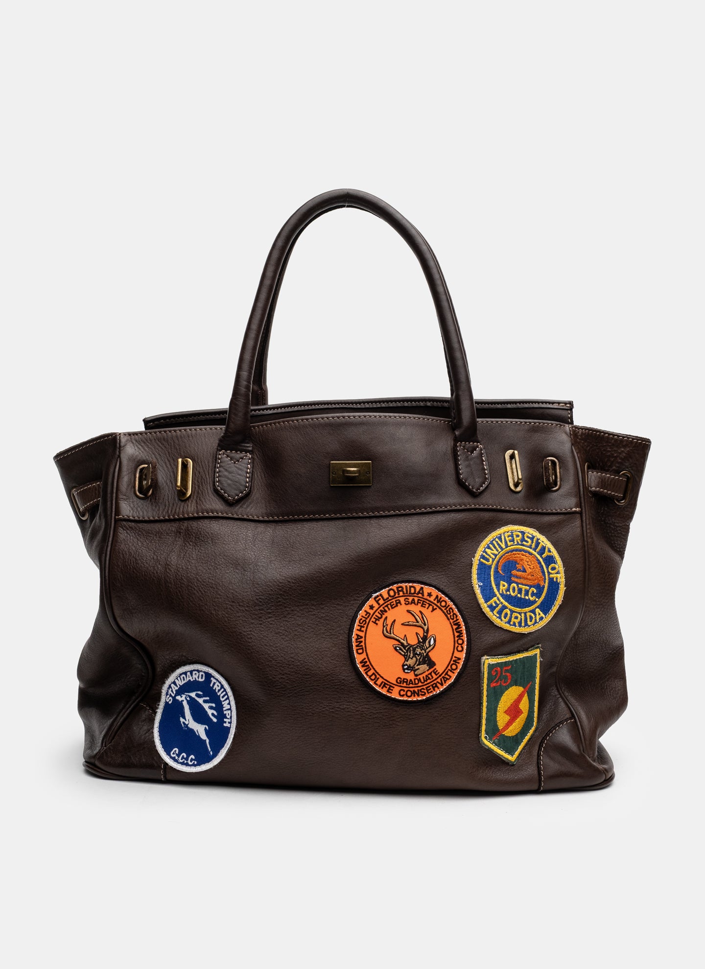 Patched Slouchy Calf Leather Shoulder Bag