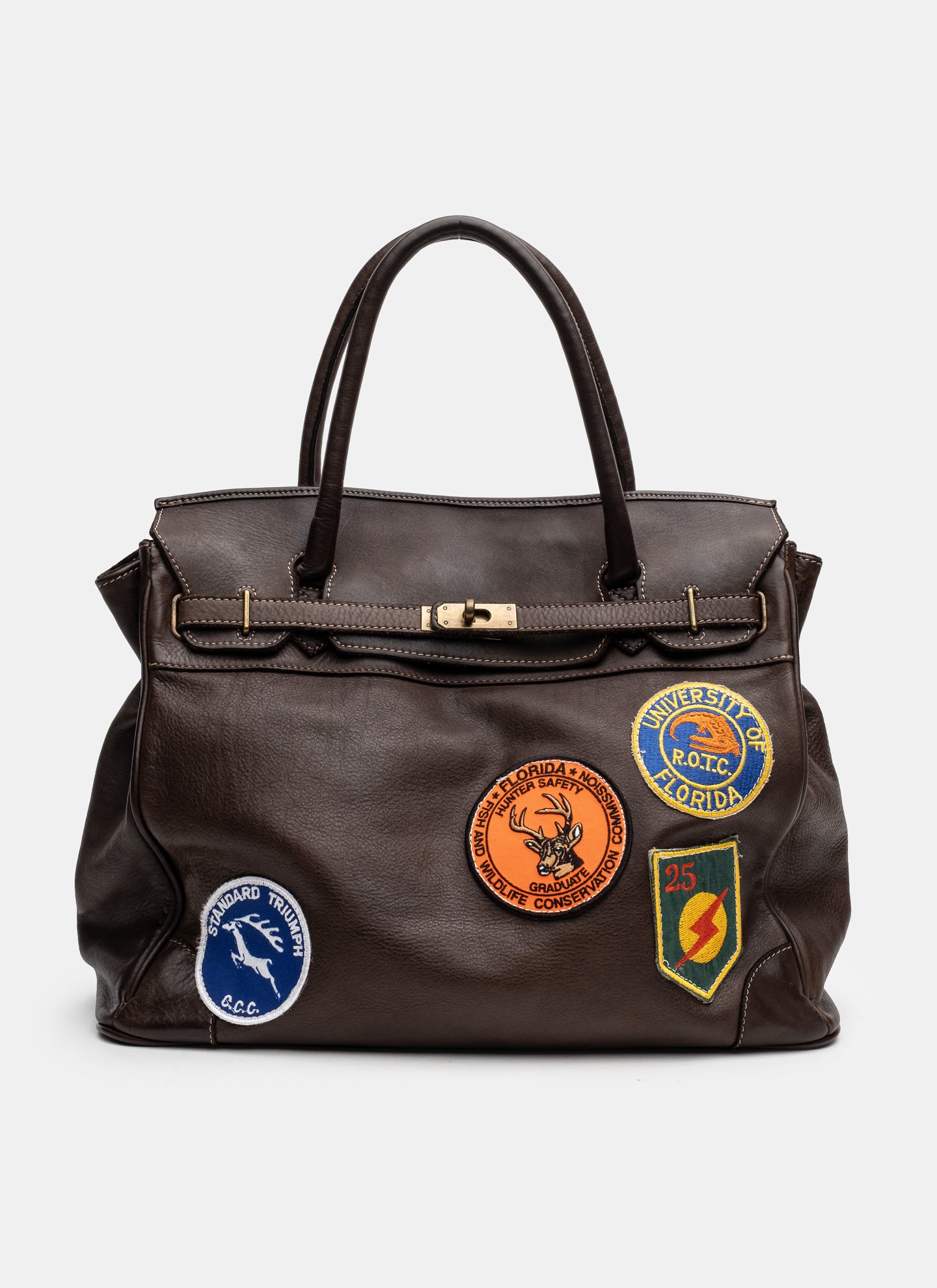 Patched Slouchy Calf Leather Shoulder Bag