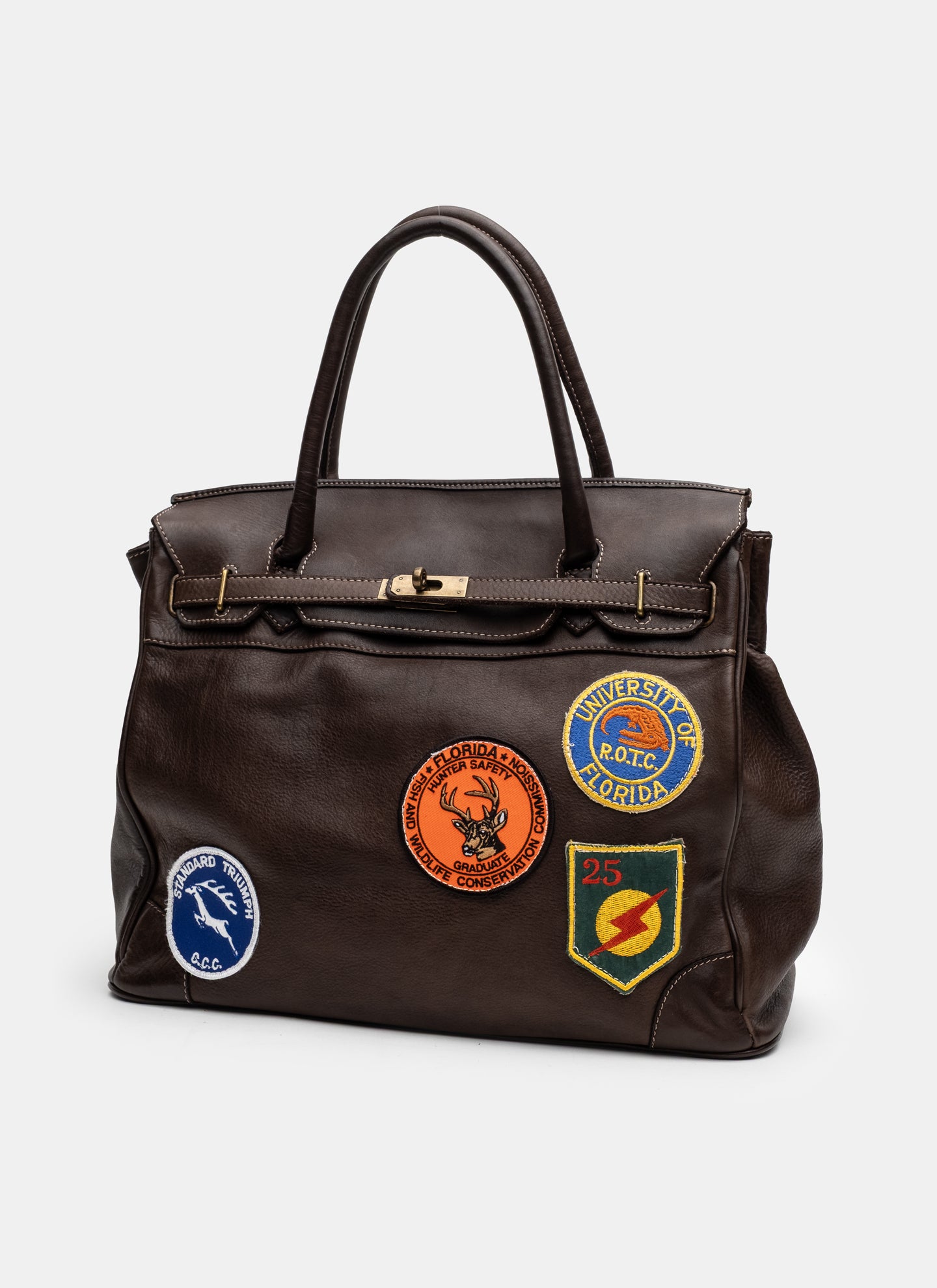 Patched Slouchy Calf Leather Shoulder Bag