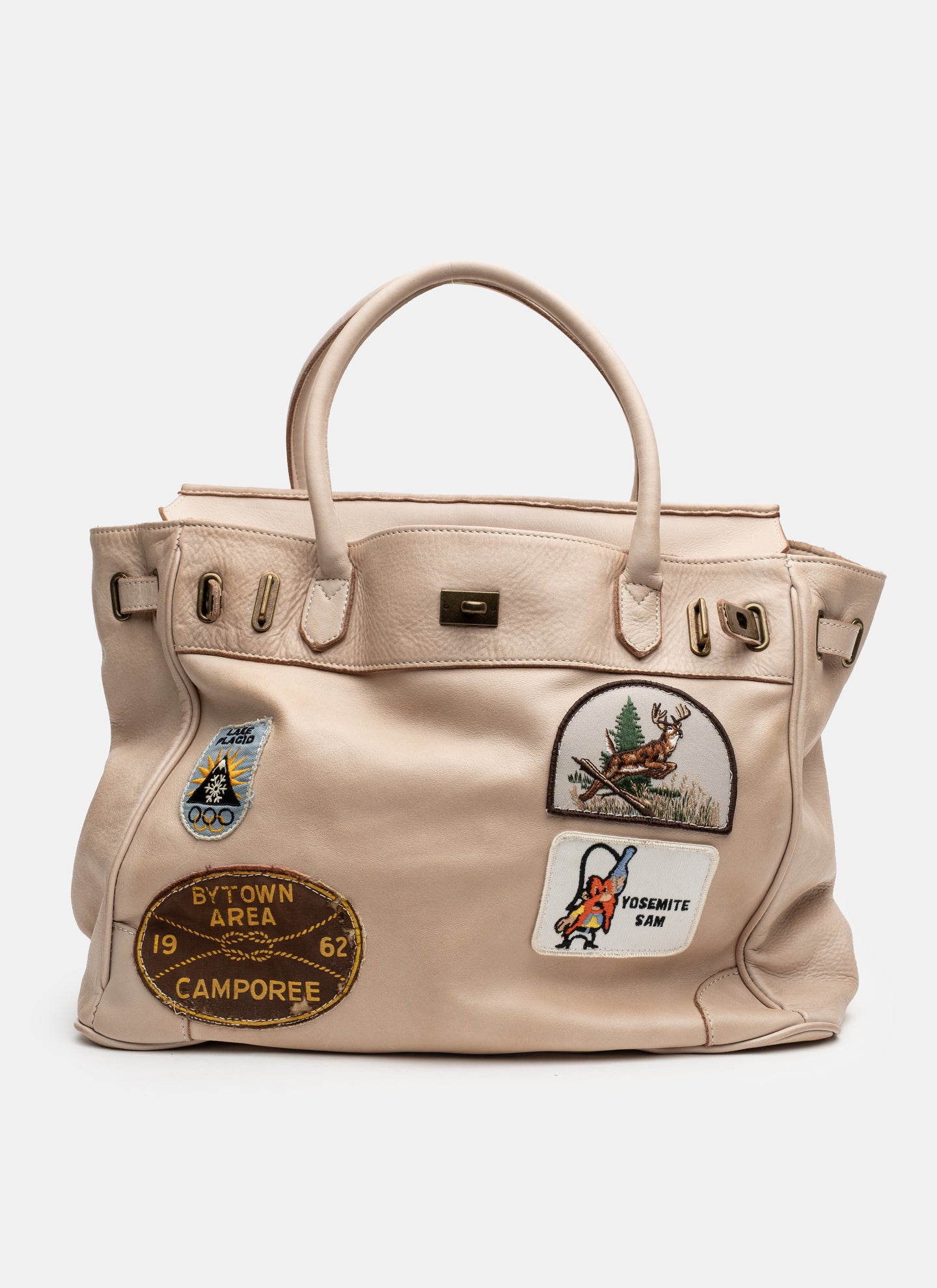 Patched Slouchy Calf Leather Shoulder Bag