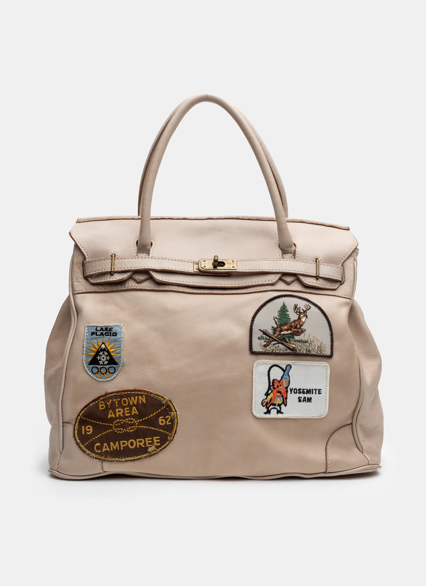 Patched Slouchy Calf Leather Shoulder Bag