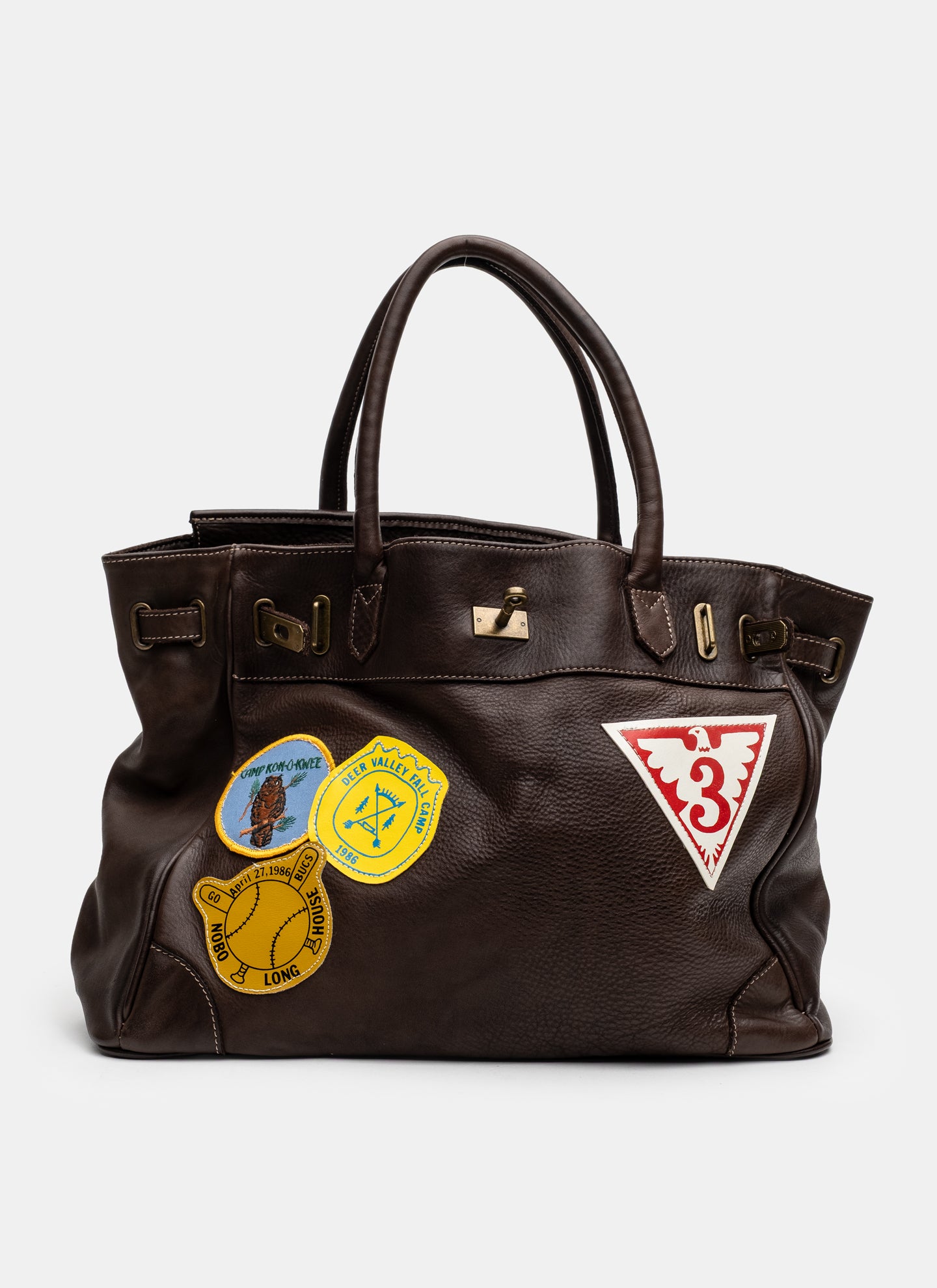 Patched Slouchy Calf Leather Shoulder Bag