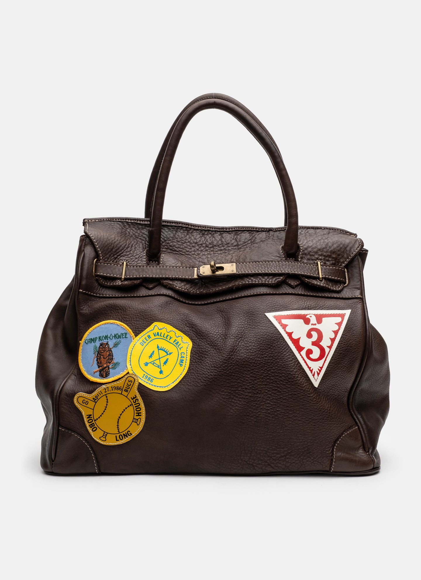 Patched Slouchy Calf Leather Shoulder Bag