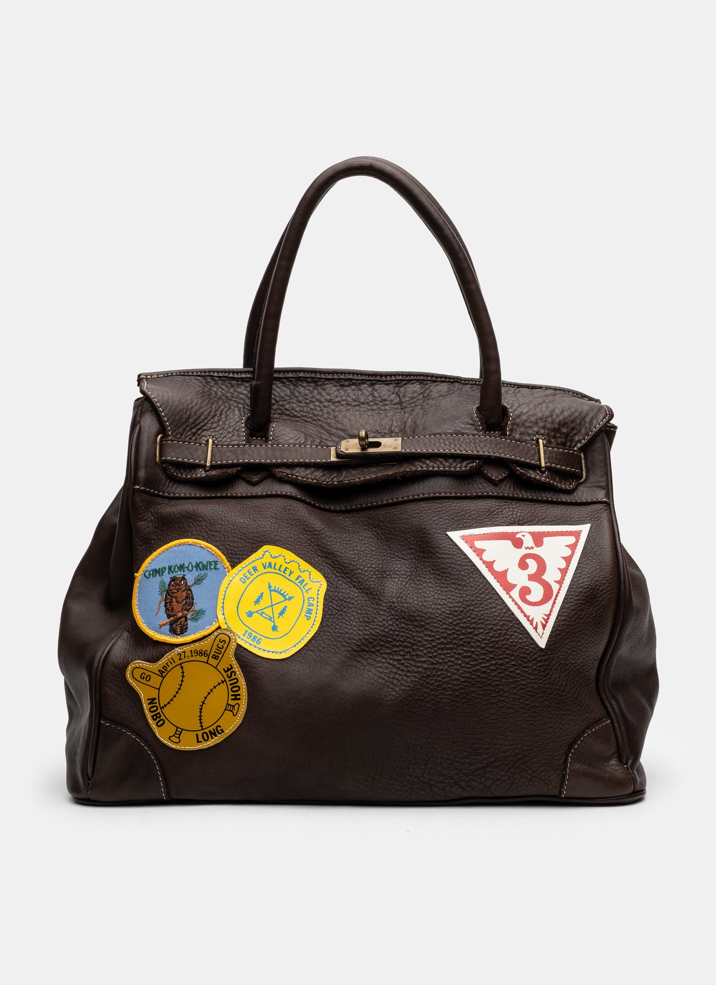 Patched Slouchy Calf Leather Shoulder Bag