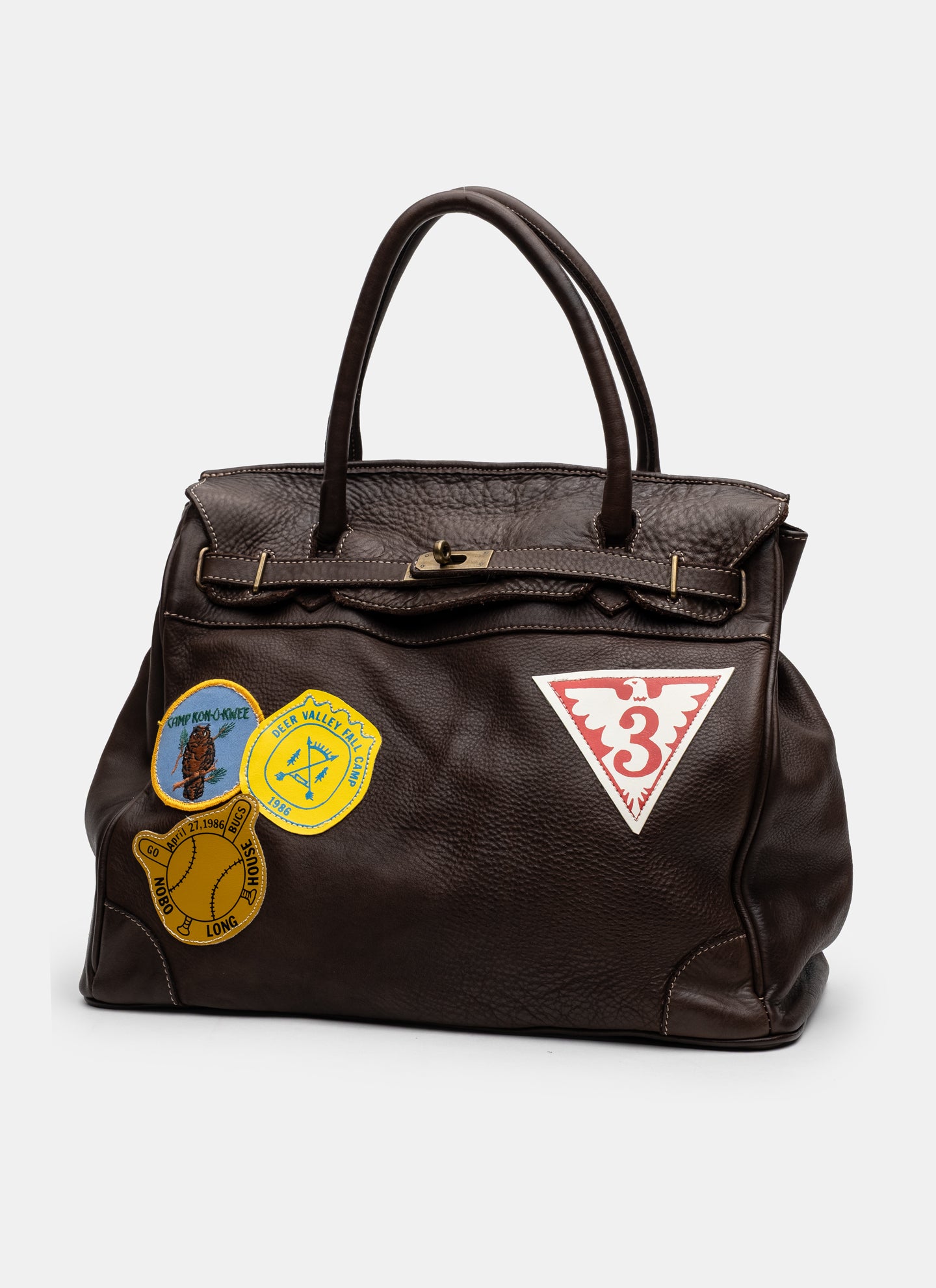 Patched Slouchy Calf Leather Shoulder Bag