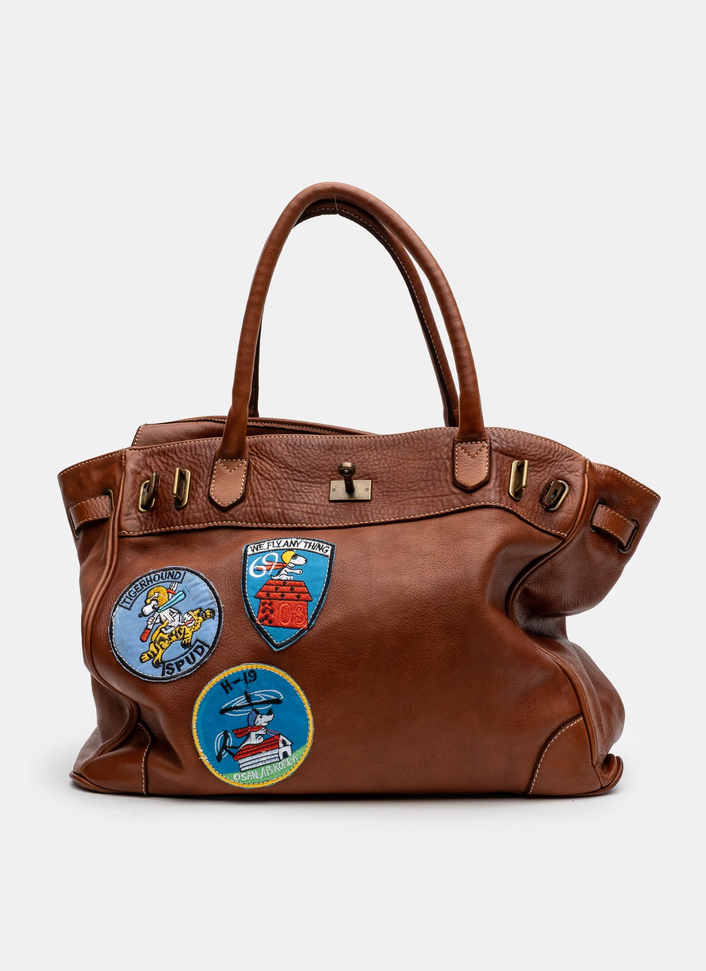 Patched Slouchy Calf Leather Shoulder Bag