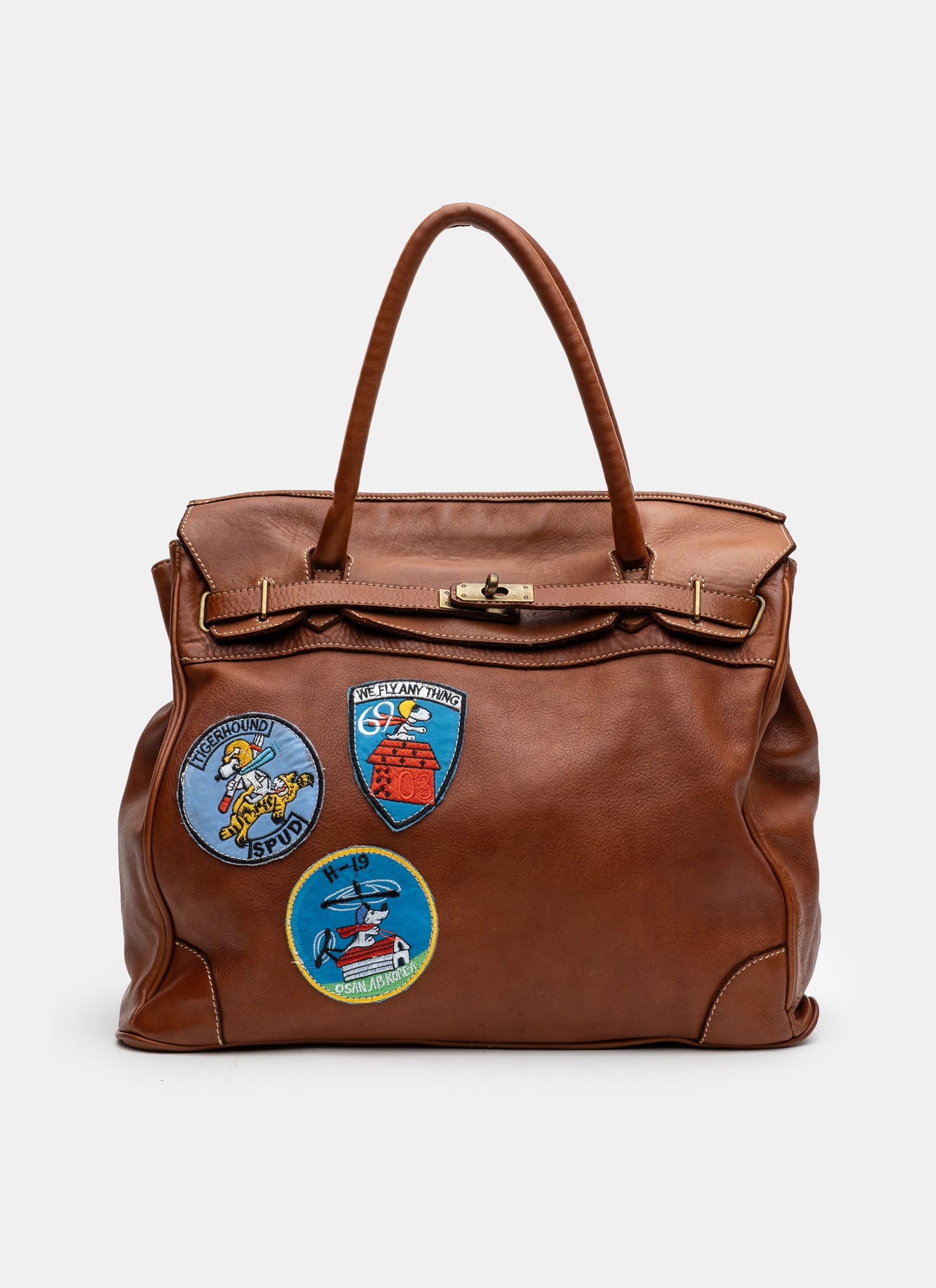 Patched Slouchy Calf Leather Shoulder Bag