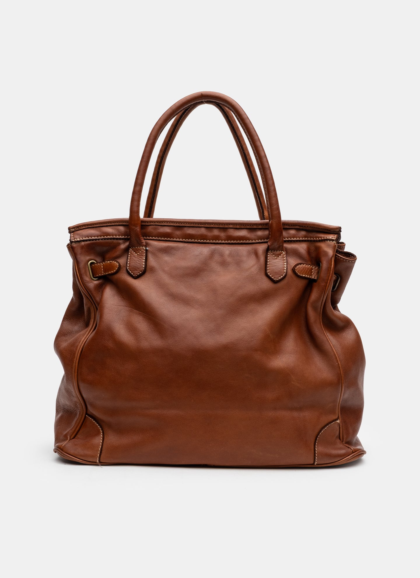 Patched Slouchy Calf Leather Shoulder Bag